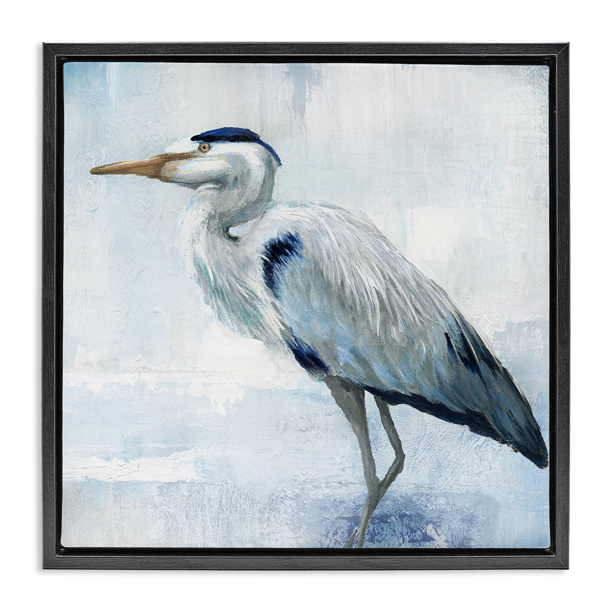 Stupell Industries Faded Blue Heron Black Framed Floater Canvas Wall Art, design by Nan