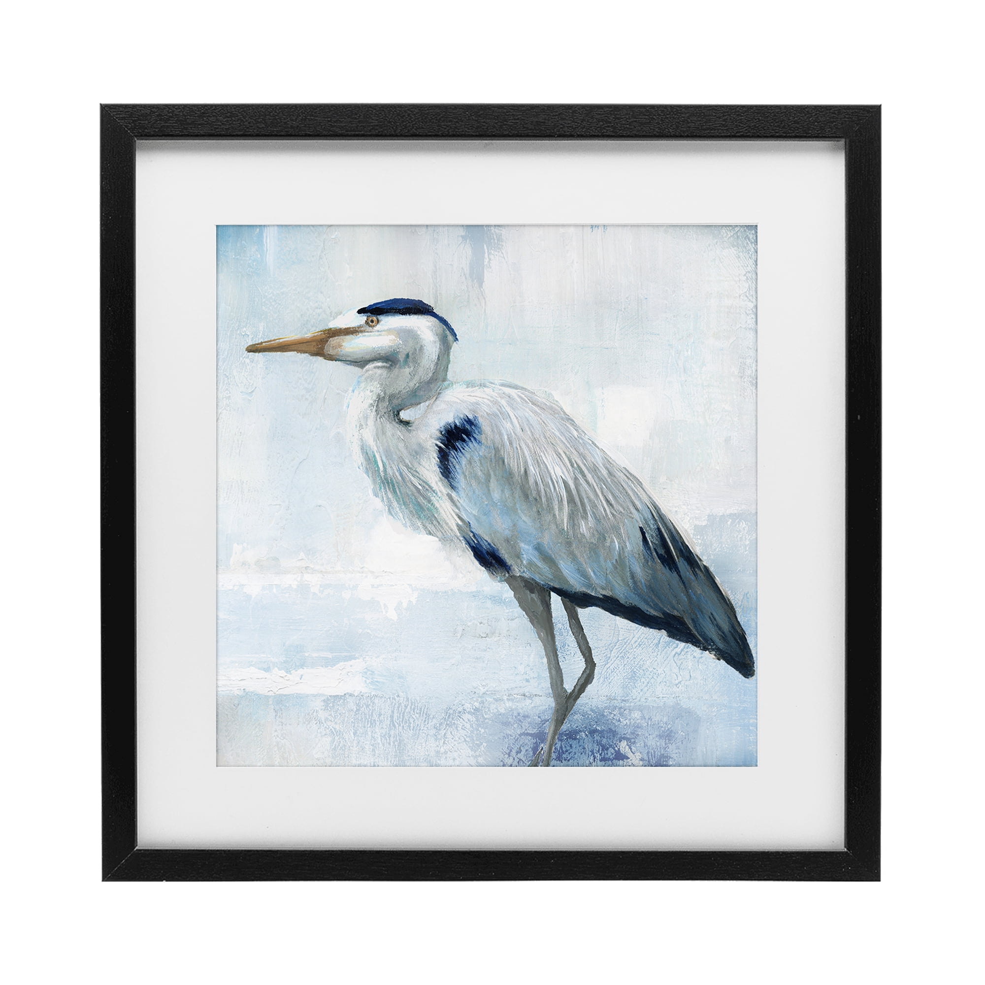Stupell Industries Faded Blue Heron Black Framed Print Under Glass, design by Nan
