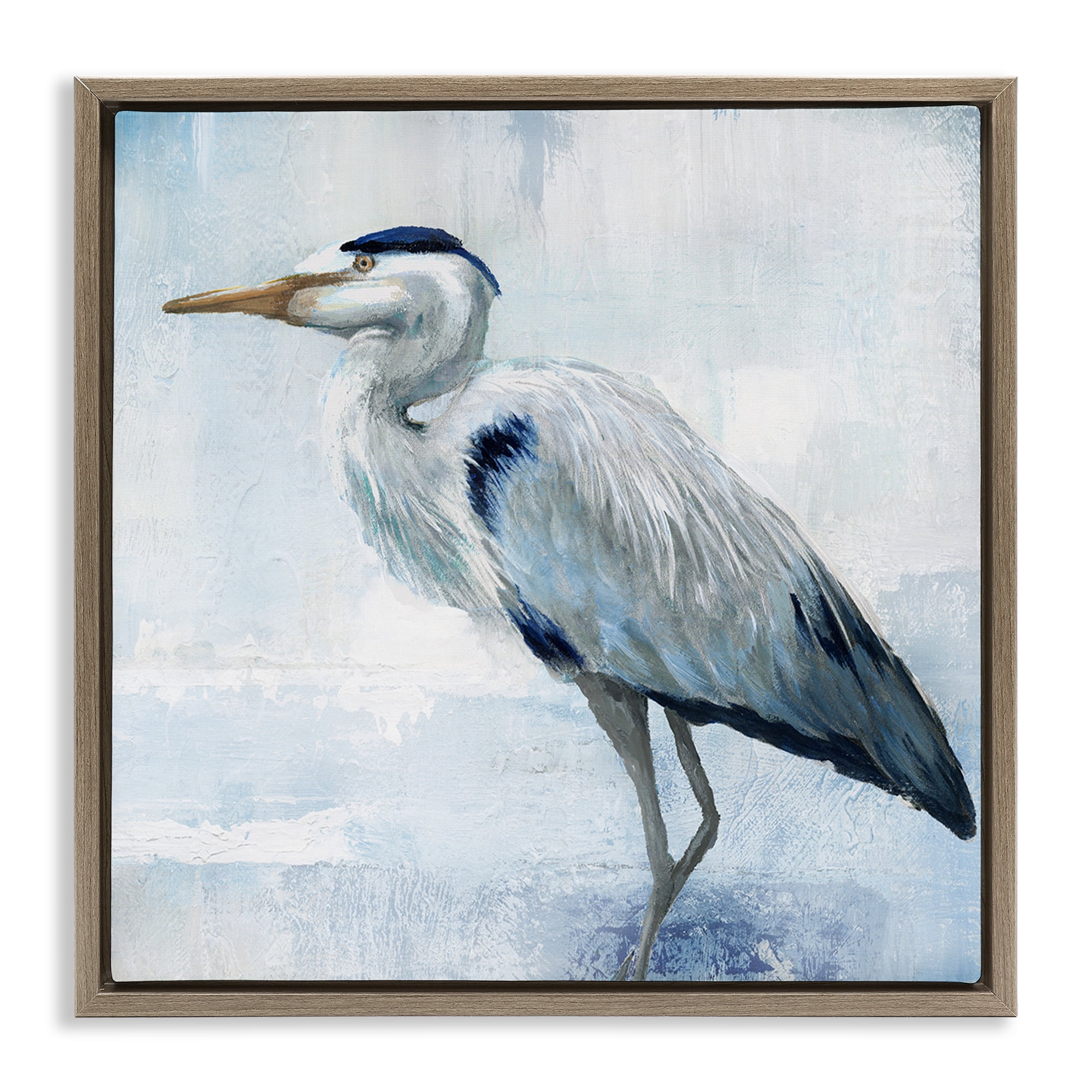 Stupell Industries Faded Blue Heron Brown Framed Floater Canvas Wall Art, design by Nan