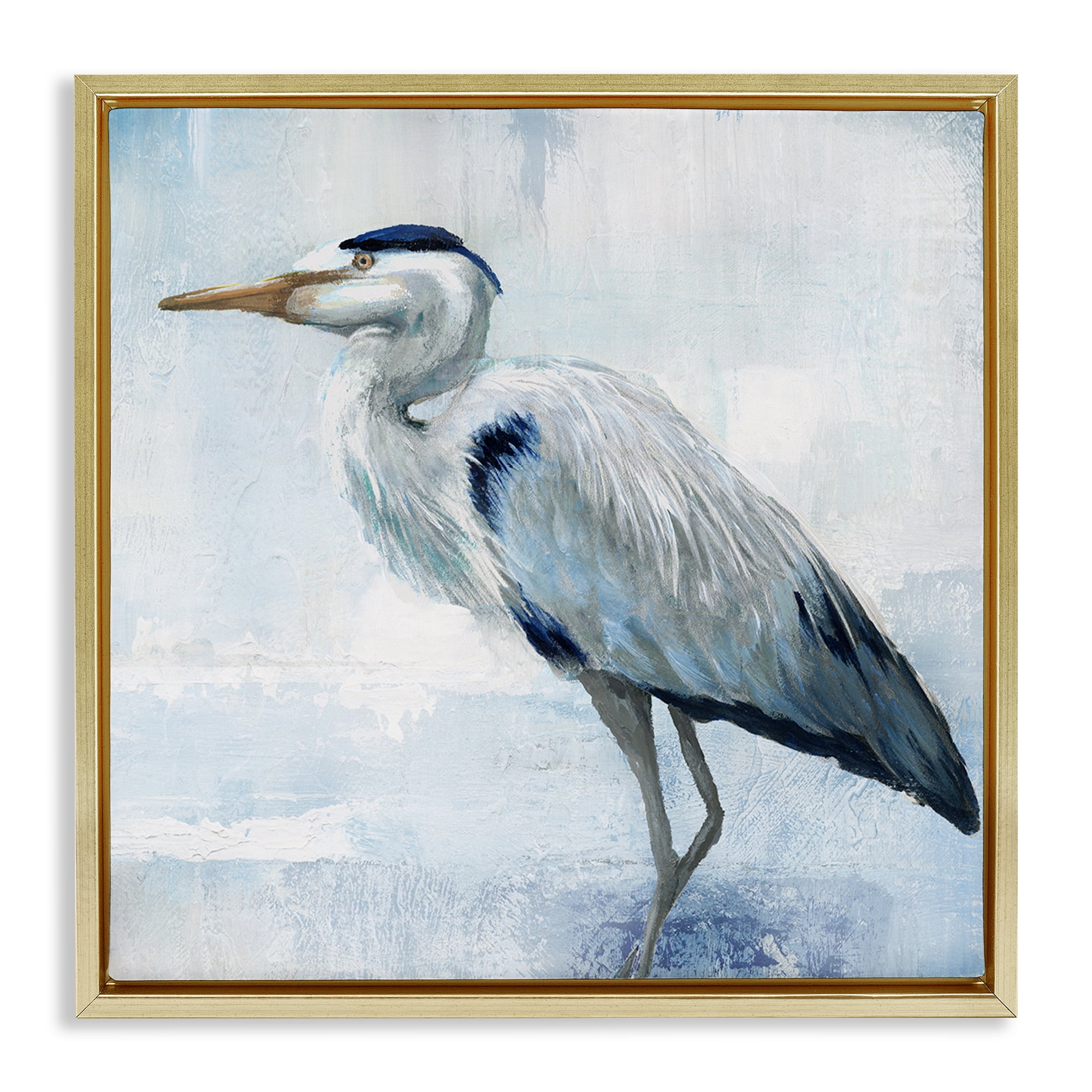 Stupell Industries Faded Blue Heron Gold Framed Floater Canvas Wall Art, design by Nan
