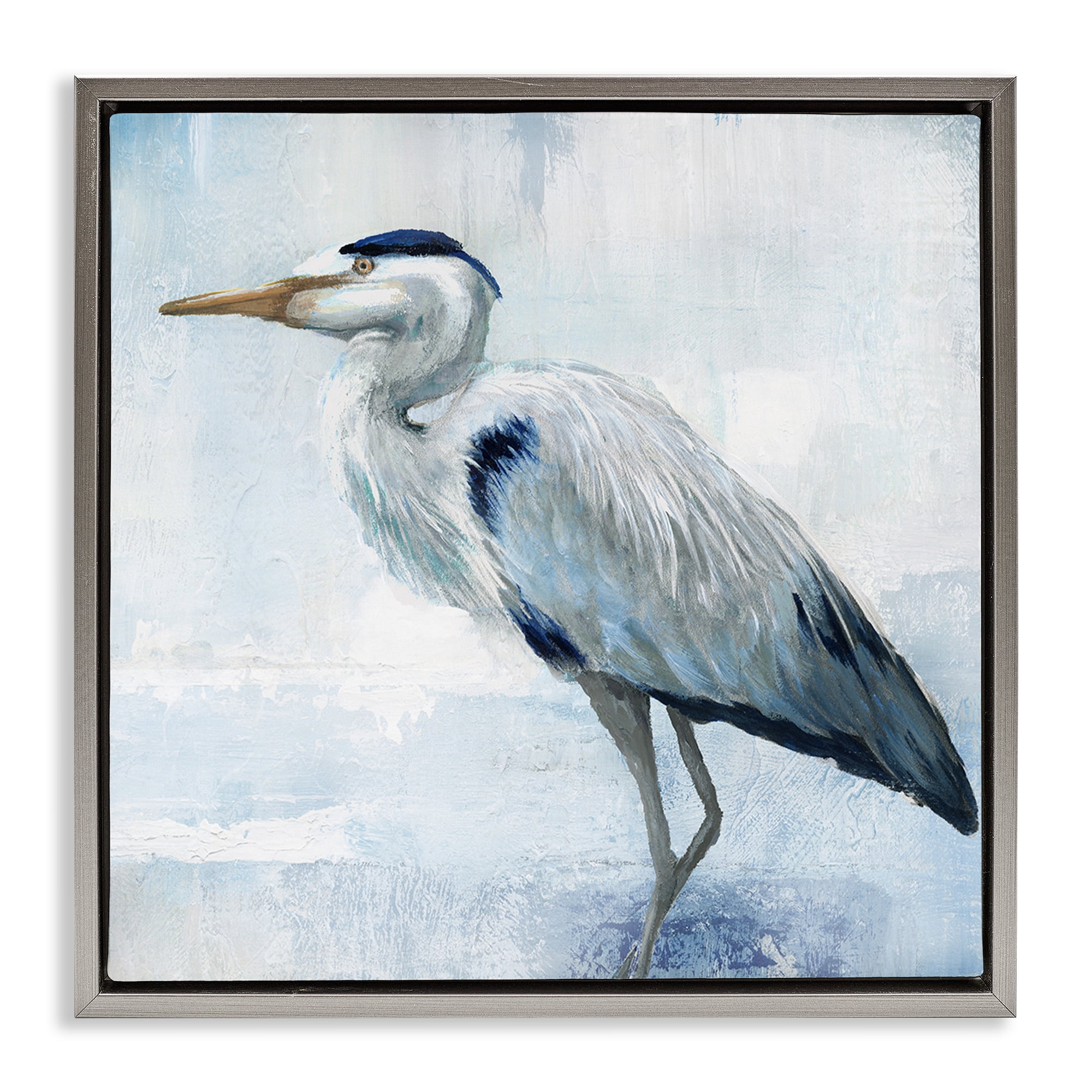 Stupell Industries Faded Blue Heron Gray Framed Floater Canvas Wall Art, design by Nan