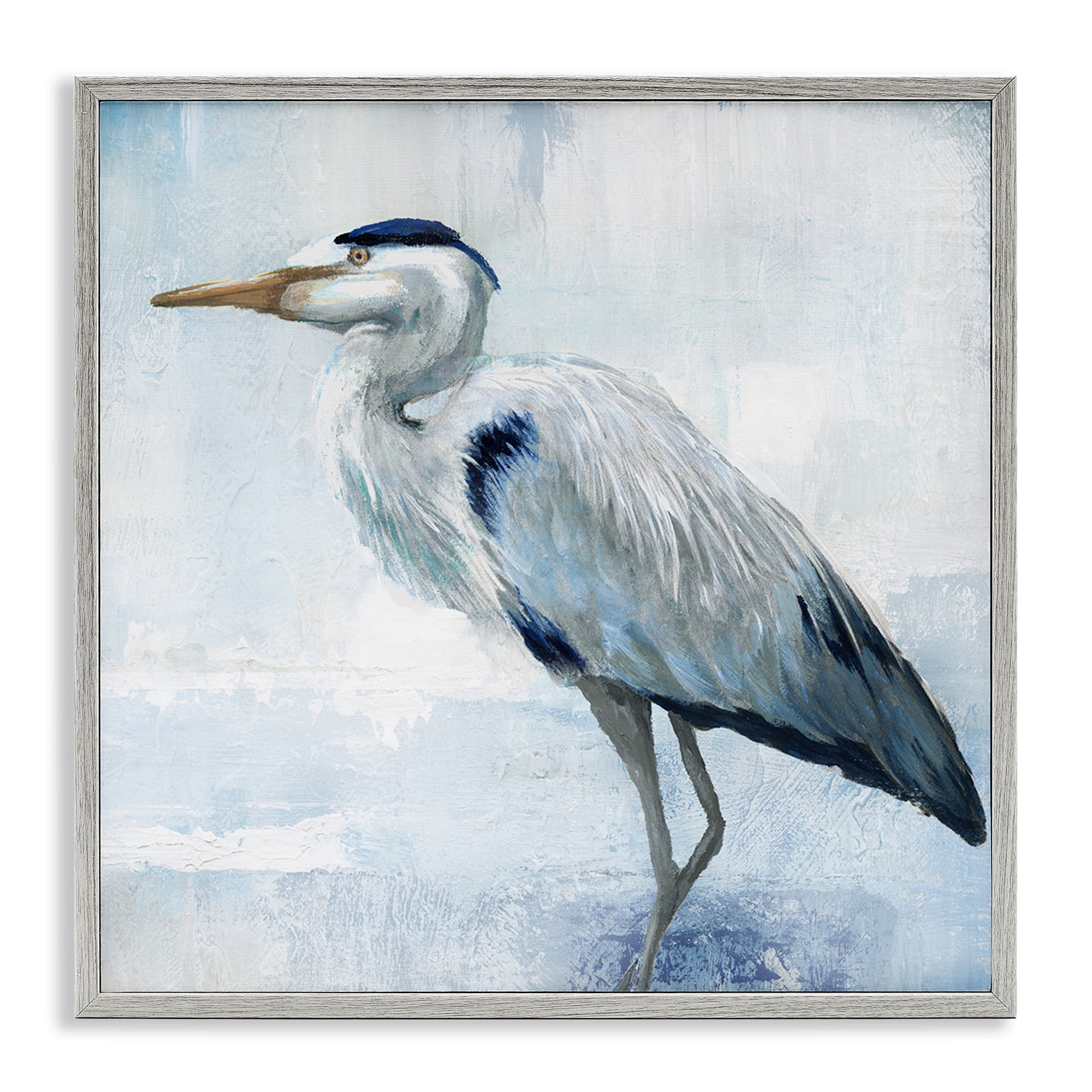 Stupell Industries Faded Blue Heron Gray Framed Giclee Art, design by Nan