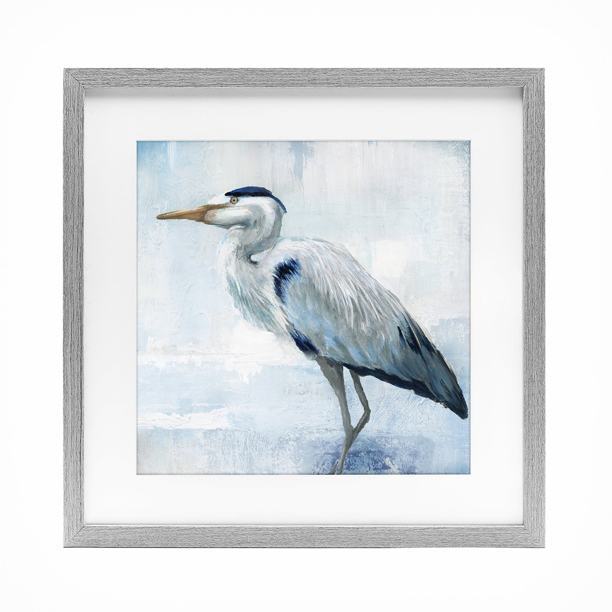 Stupell Industries Faded Blue Heron Gray Framed Print Under Glass, design by Nan