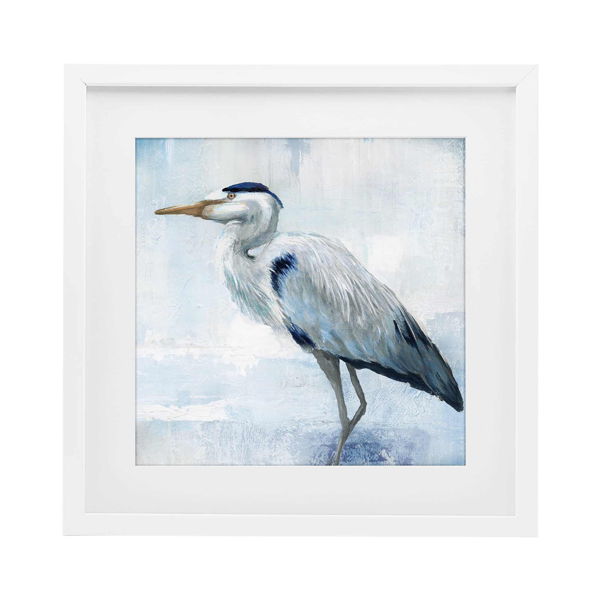 Stupell Industries Faded Blue Heron White Framed Print Under Glass, design by Nan