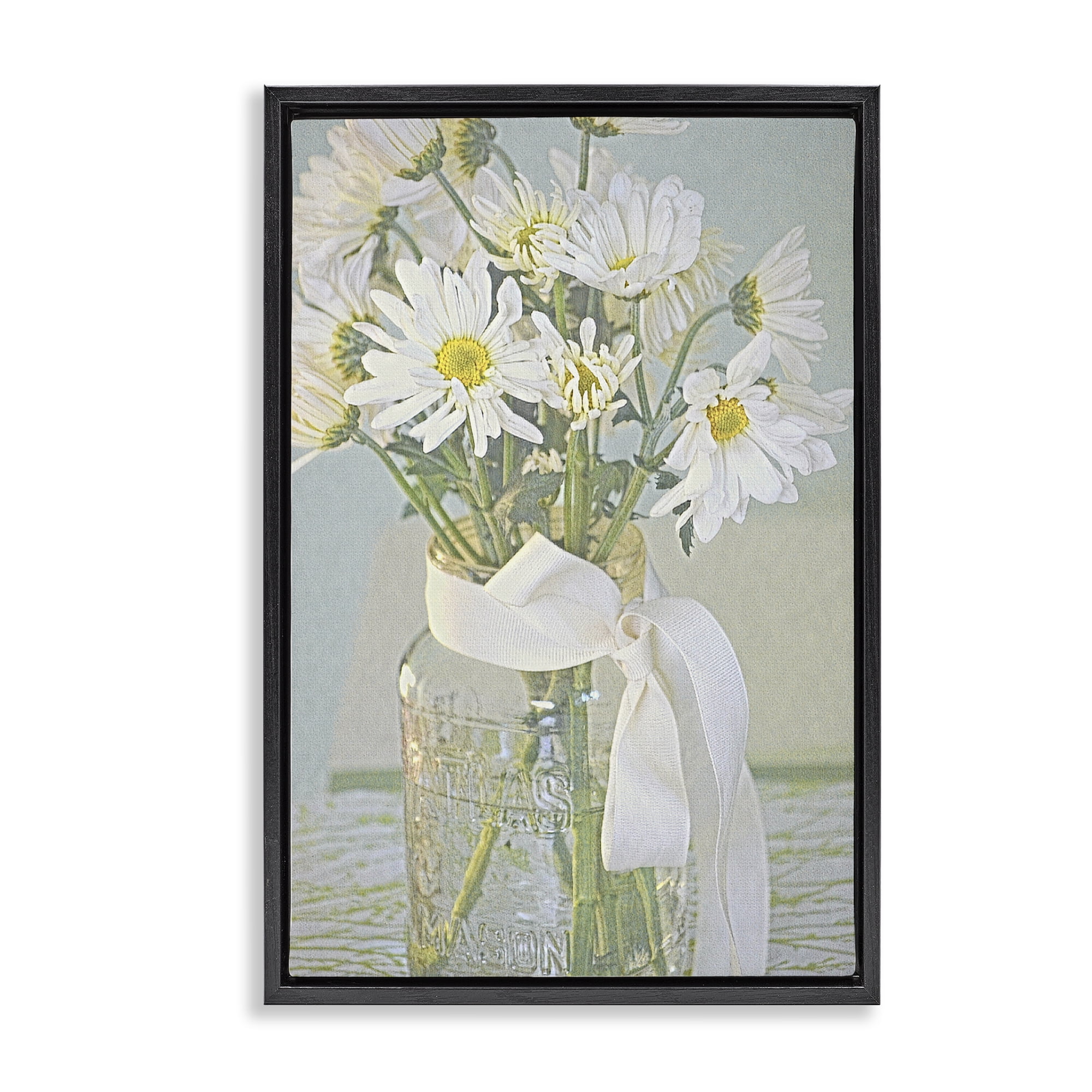 Stupell Industries Faded Daisies Jar Botanical & Floral Painting Black Floater Framed Art Print Wall Art, 17 x 25