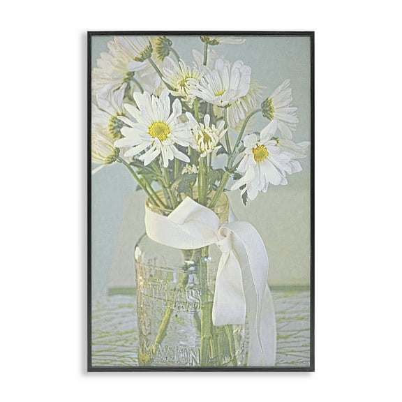 Stupell Industries Faded Daisies Jar Botanical & Floral Painting Black Framed Art Print Wall Art, 12 x 18