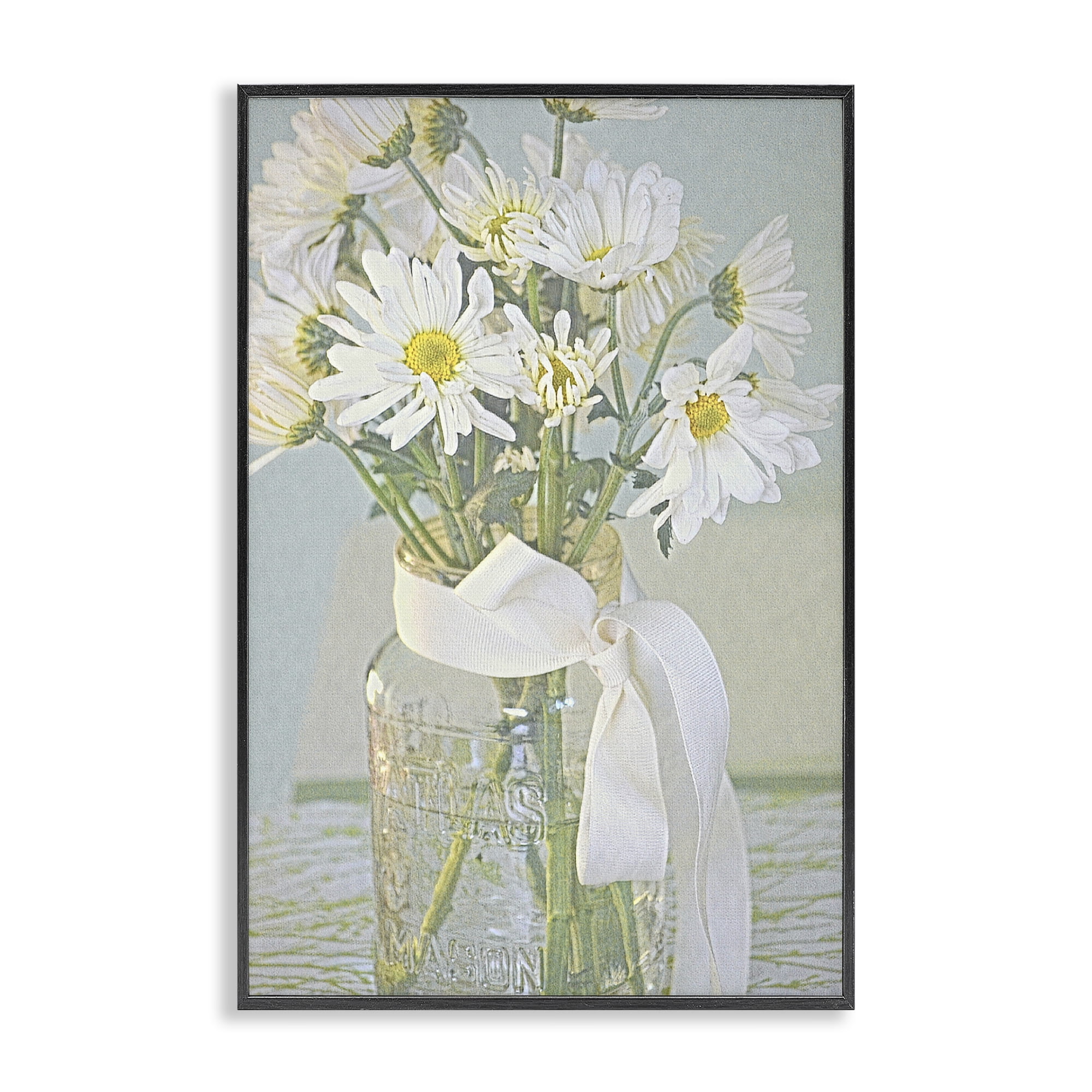 Stupell Industries Faded Daisies Jar Botanical & Floral Painting Black Framed Art Print Wall Art, 16 x 24