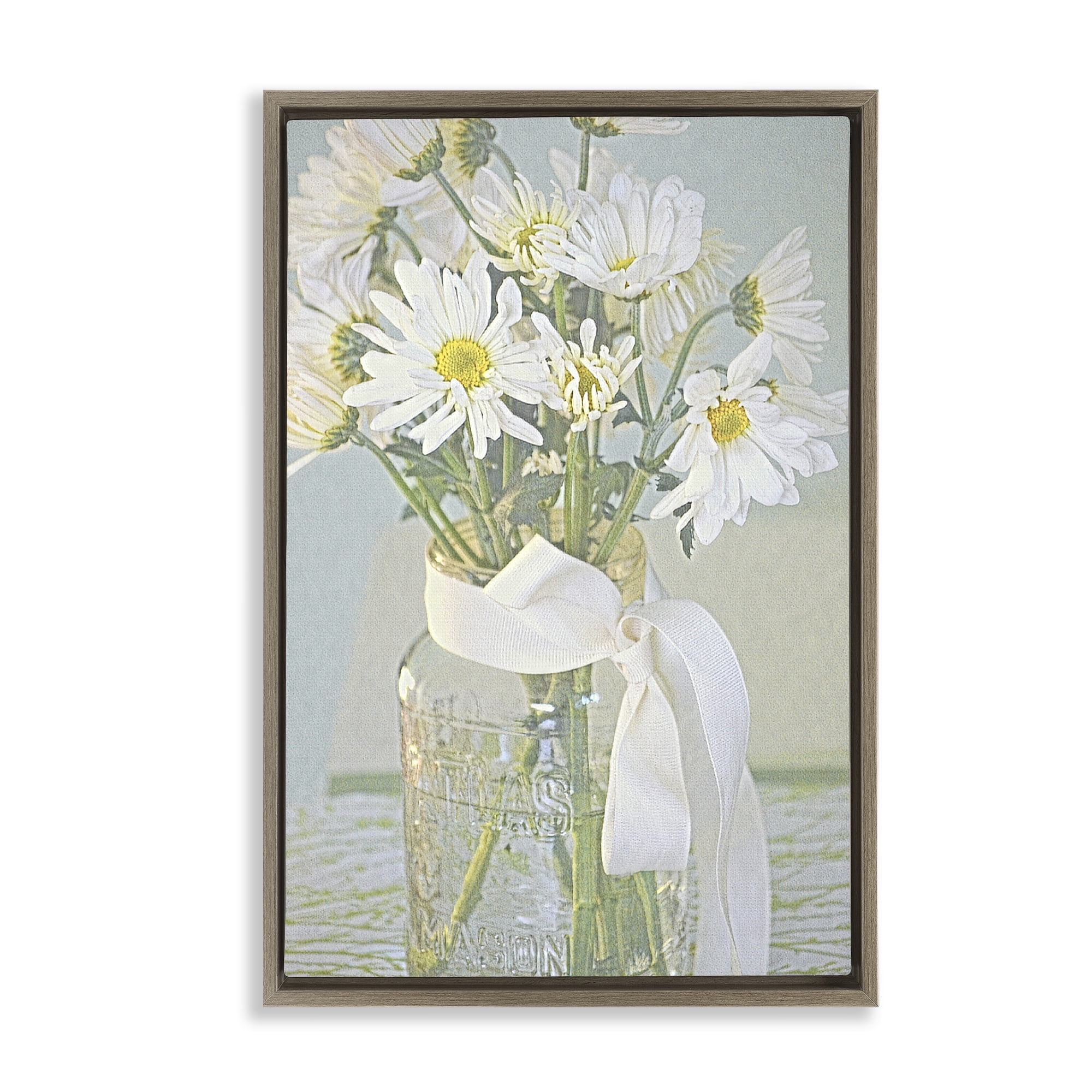 Stupell Industries Faded Daisies Jar Botanical & Floral Painting Brown Floater Framed Art Print Wall Art, 21 x 31