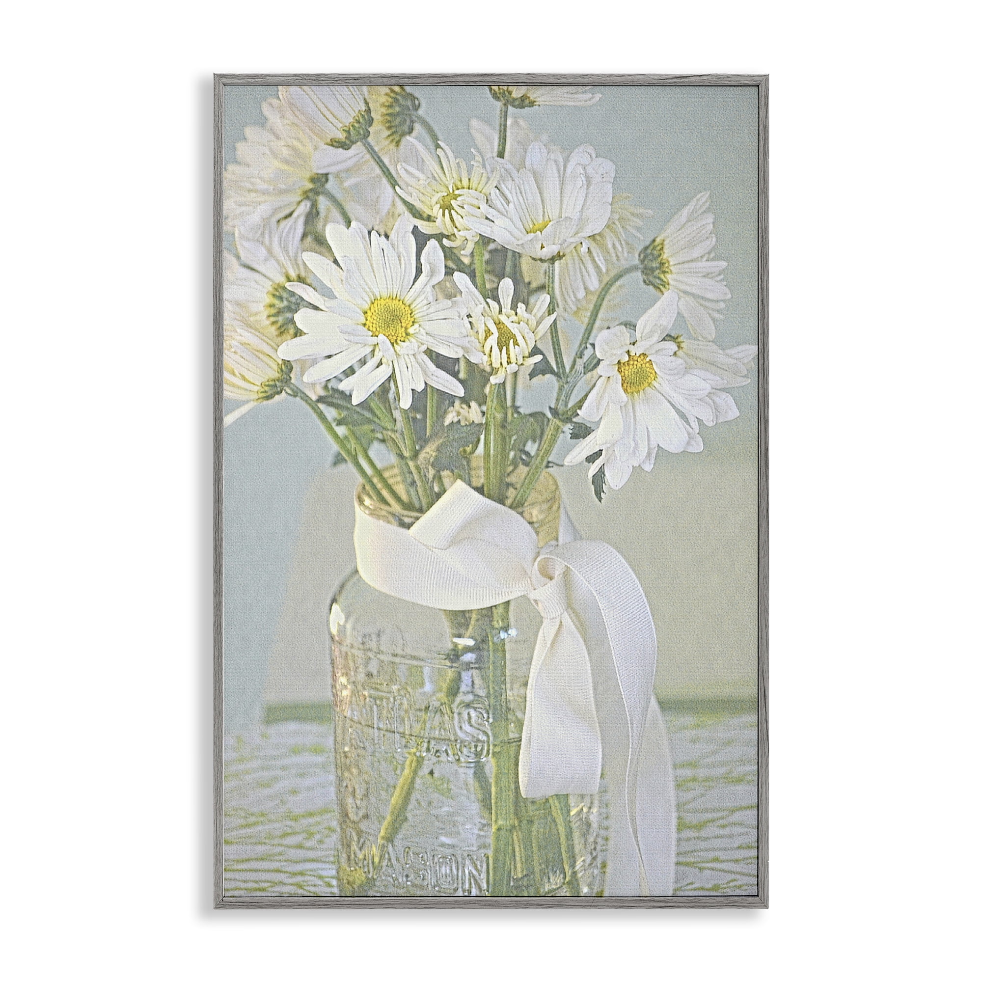 Stupell Industries Faded Daisies Jar Botanical & Floral Painting Gray Framed Art Print Wall Art, 12 x 18