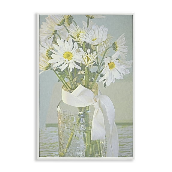 Stupell Industries Faded Daisies Jar Botanical & Floral Painting White Framed Art Print Wall Art, 12 x 18