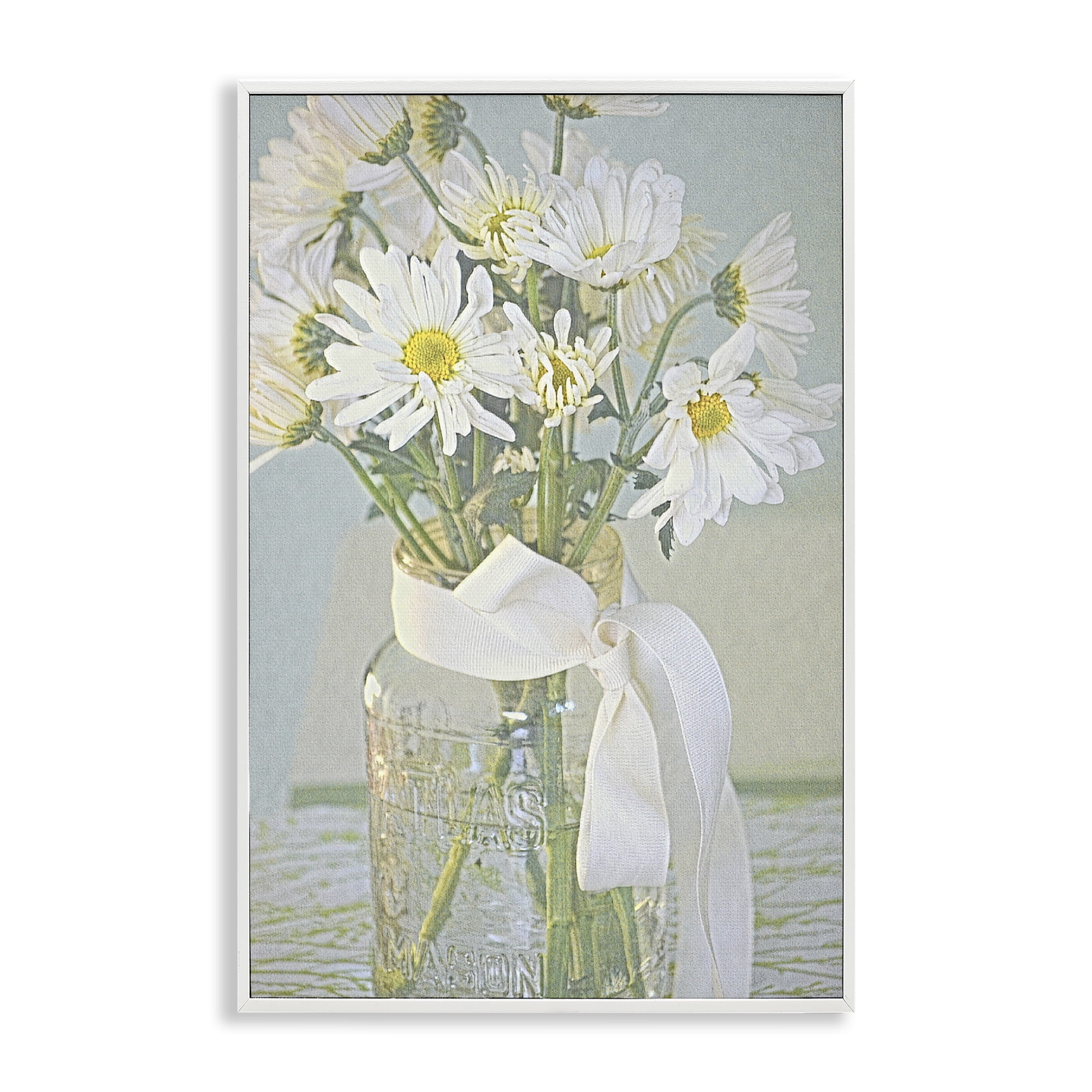 Stupell Industries Faded Daisies Jar Botanical & Floral Painting White Framed Art Print Wall Art, 20 x 30