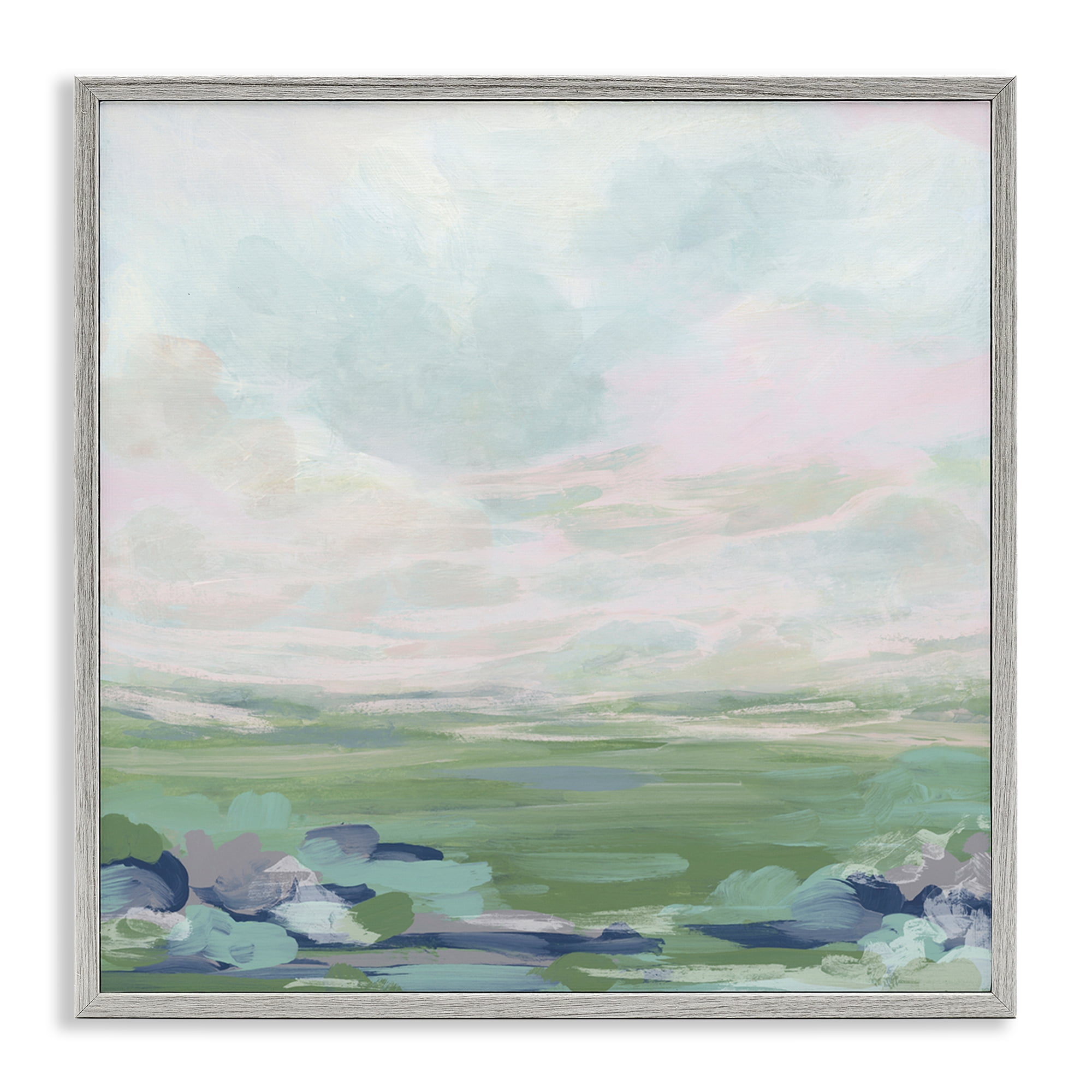 Stupell Industries Faded Grassland View Landscape & Nature Painting Gray Framed Art Print Wall Art, 24 x 24