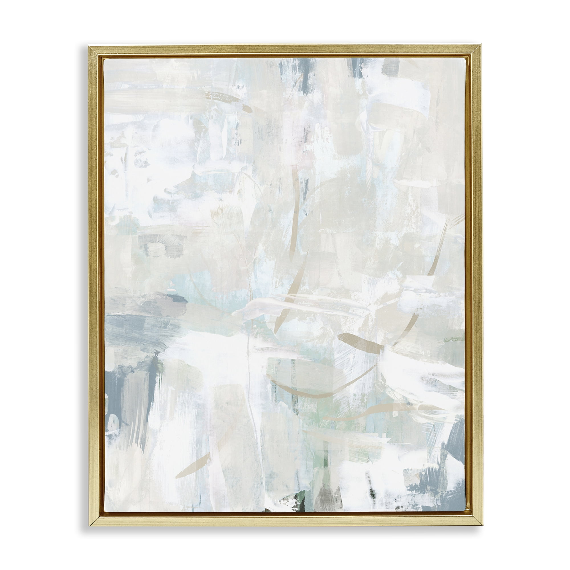 Stupell Industries Faded Off-White Abstract Abstract Painting Gold Floater Framed Canvas Art Print Wall Art, 17 x 21