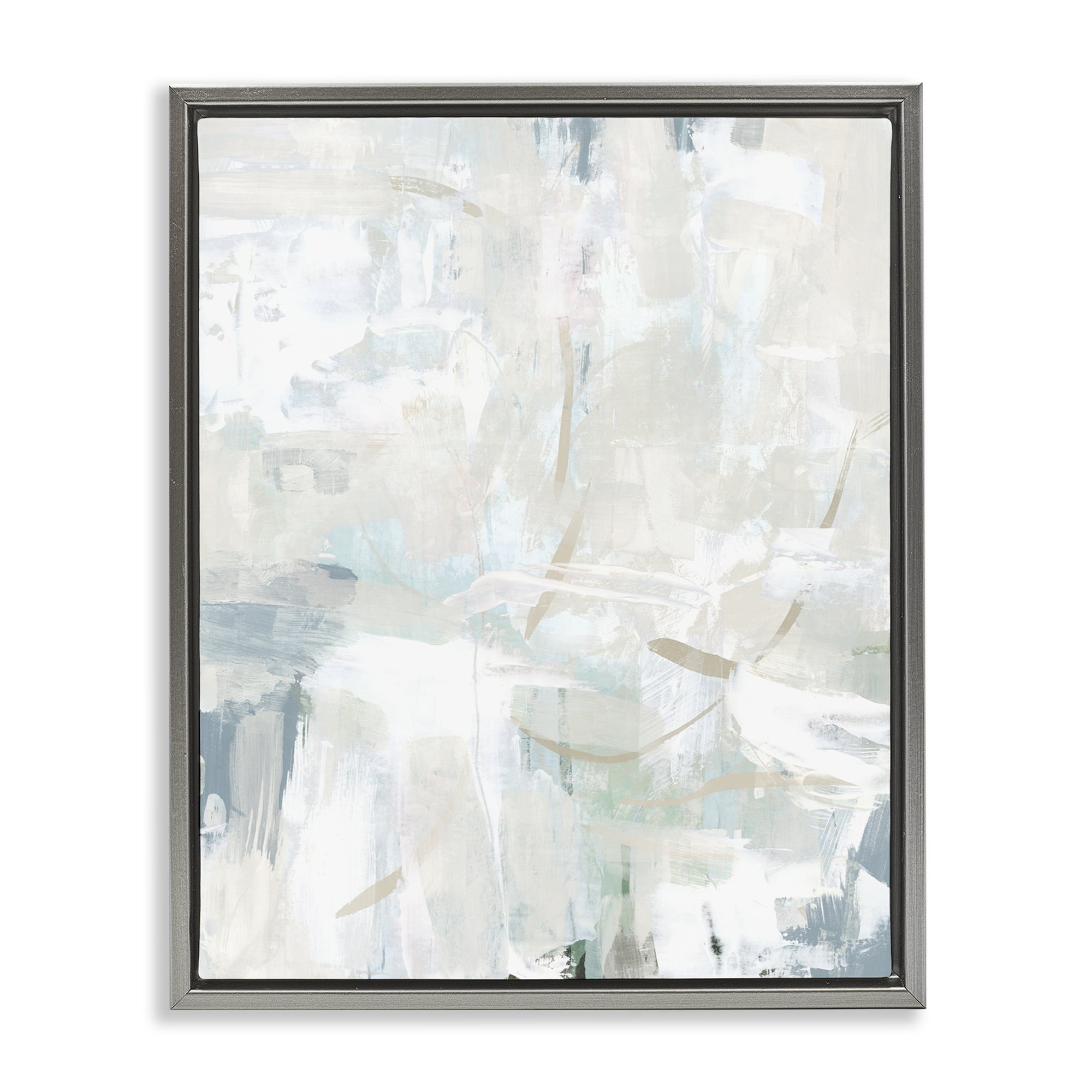 Stupell Industries Faded Off-White Abstract Abstract Painting Gray Floater Framed Canvas Art Print Wall Art, 25 x 31