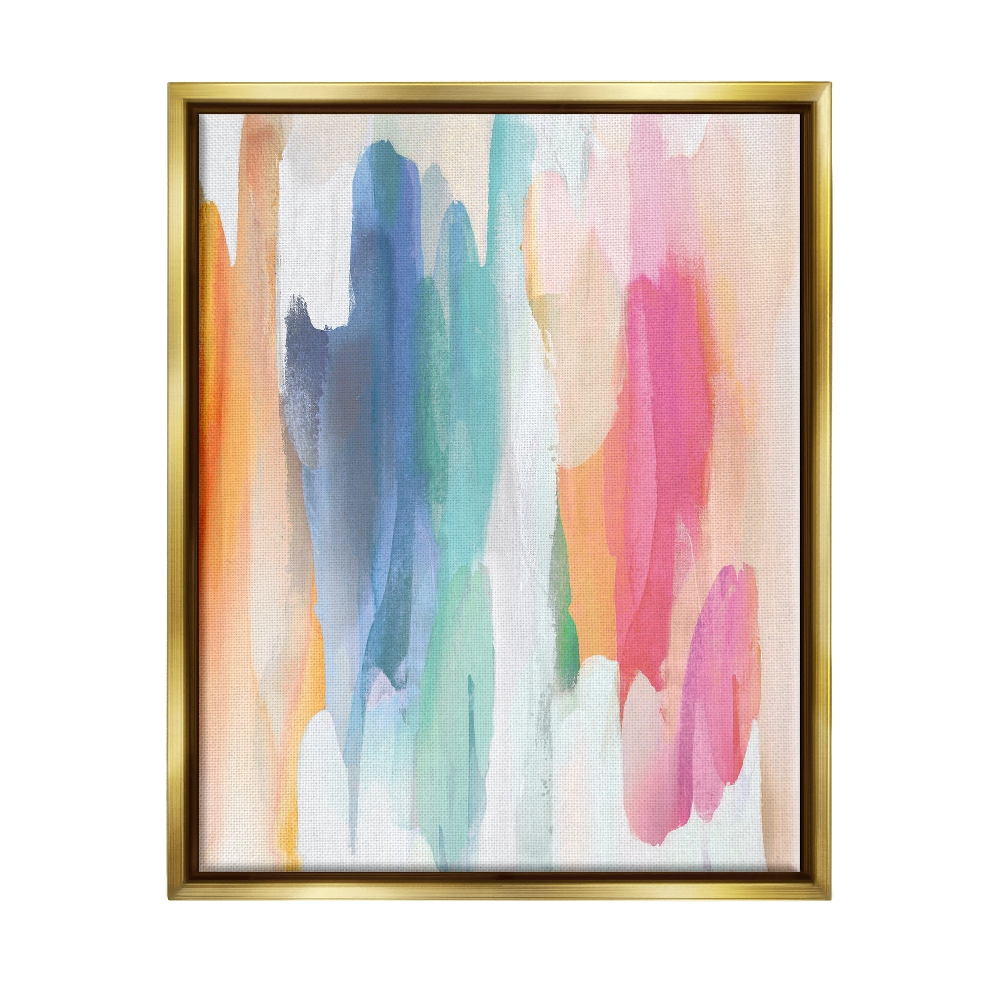 Stupell Industries Faded Rainbow Tones Layered Shape Abstraction Metallic Gold Framed Floating Canvas Wall Art, 16x20, by Jackie Hanson