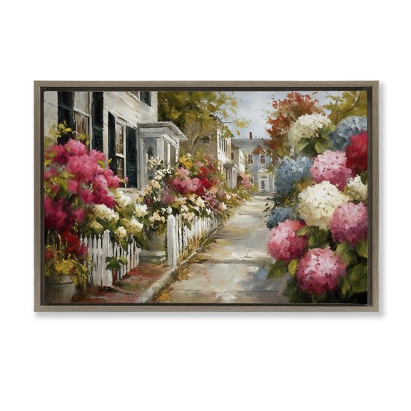 Stupell Industries Faded Shutters & Bursting Blooms Brown Framed Floater Canvas Wall Art, design by Tina LeCour