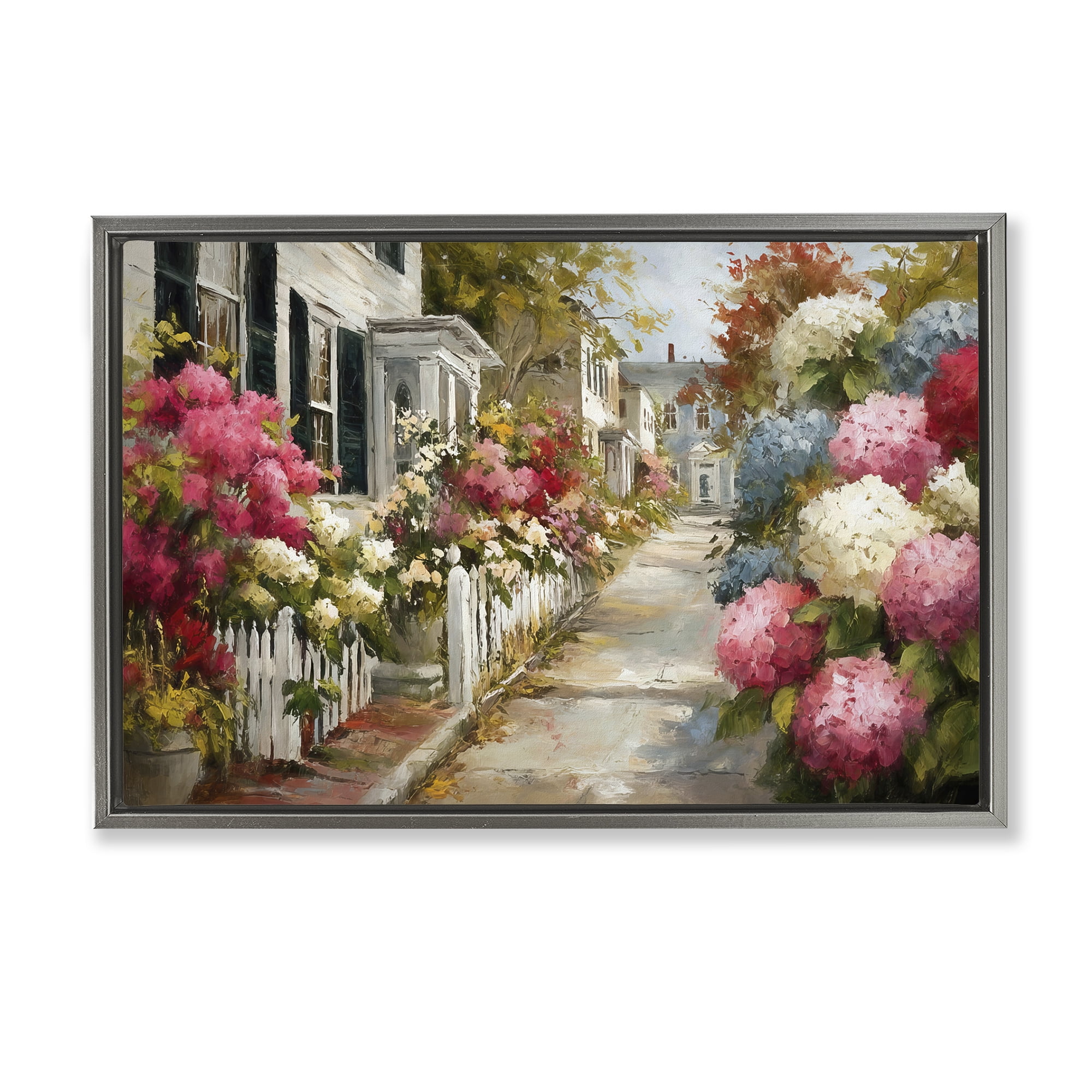 Stupell Industries Faded Shutters & Bursting Blooms Gray Framed Floater Canvas Wall Art, design by Tina LeCour