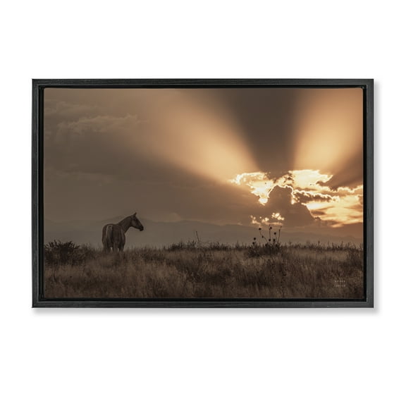 Stupell Industries Faded Sunset with Horse Landscape & Nature Photography Black Floater Framed Canvas Art Print Wall Art, 25 x 17