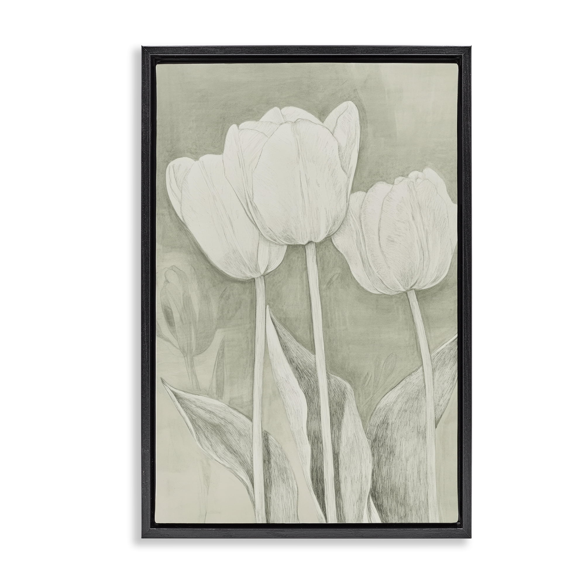 Stupell Industries Faded Tulips Pencil Sketch Black Framed Floater Canvas Wall Art, design by Petal Prints Design