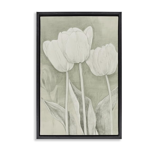 Stupell Industries Traditional Faded Tulips Pencil Sketch Black Floating Frame Canvas Art, 17 x 25, by Petals Prints Design