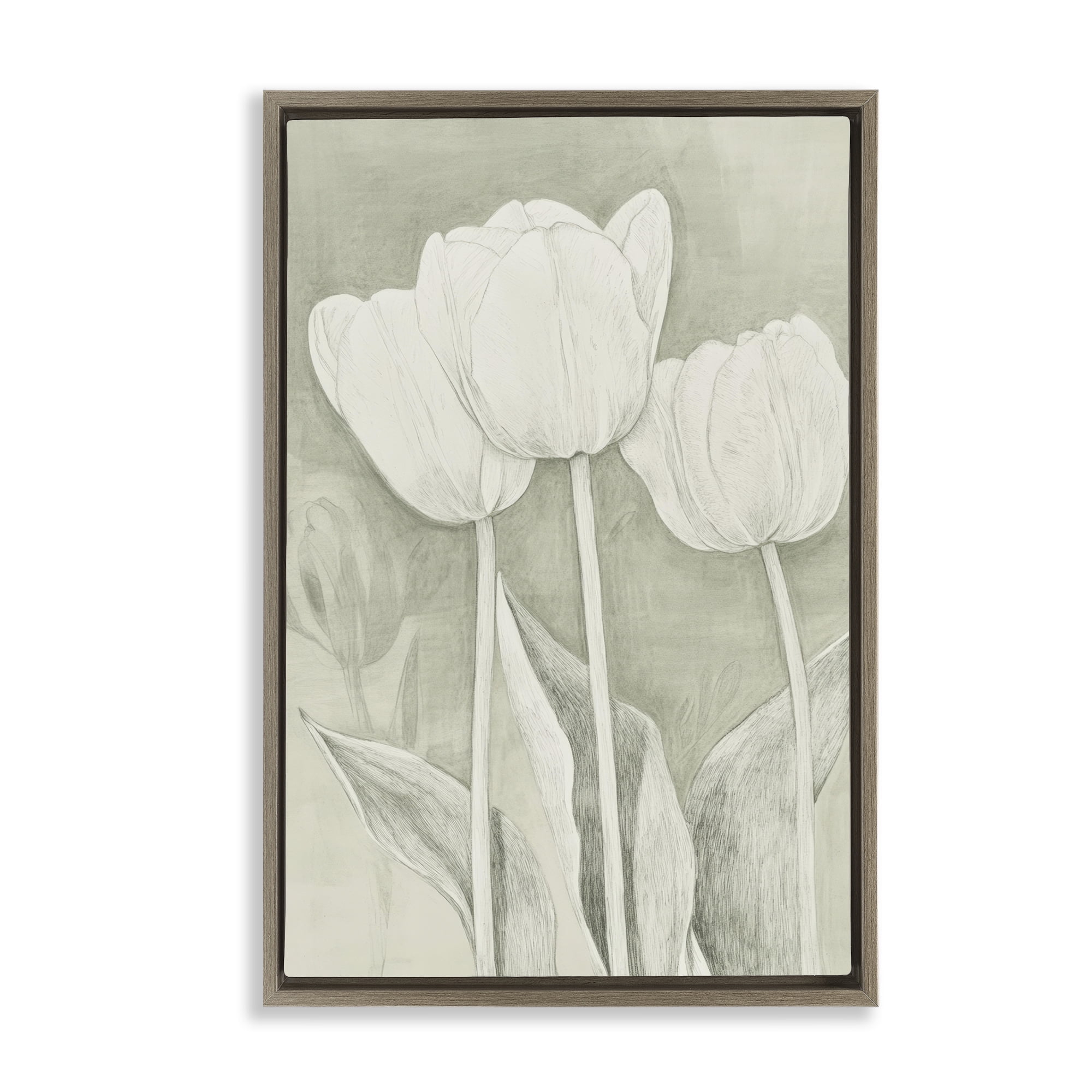 Stupell Industries Faded Tulips Pencil Sketch Brown Framed Floater Canvas Wall Art, design by Petal Prints Design