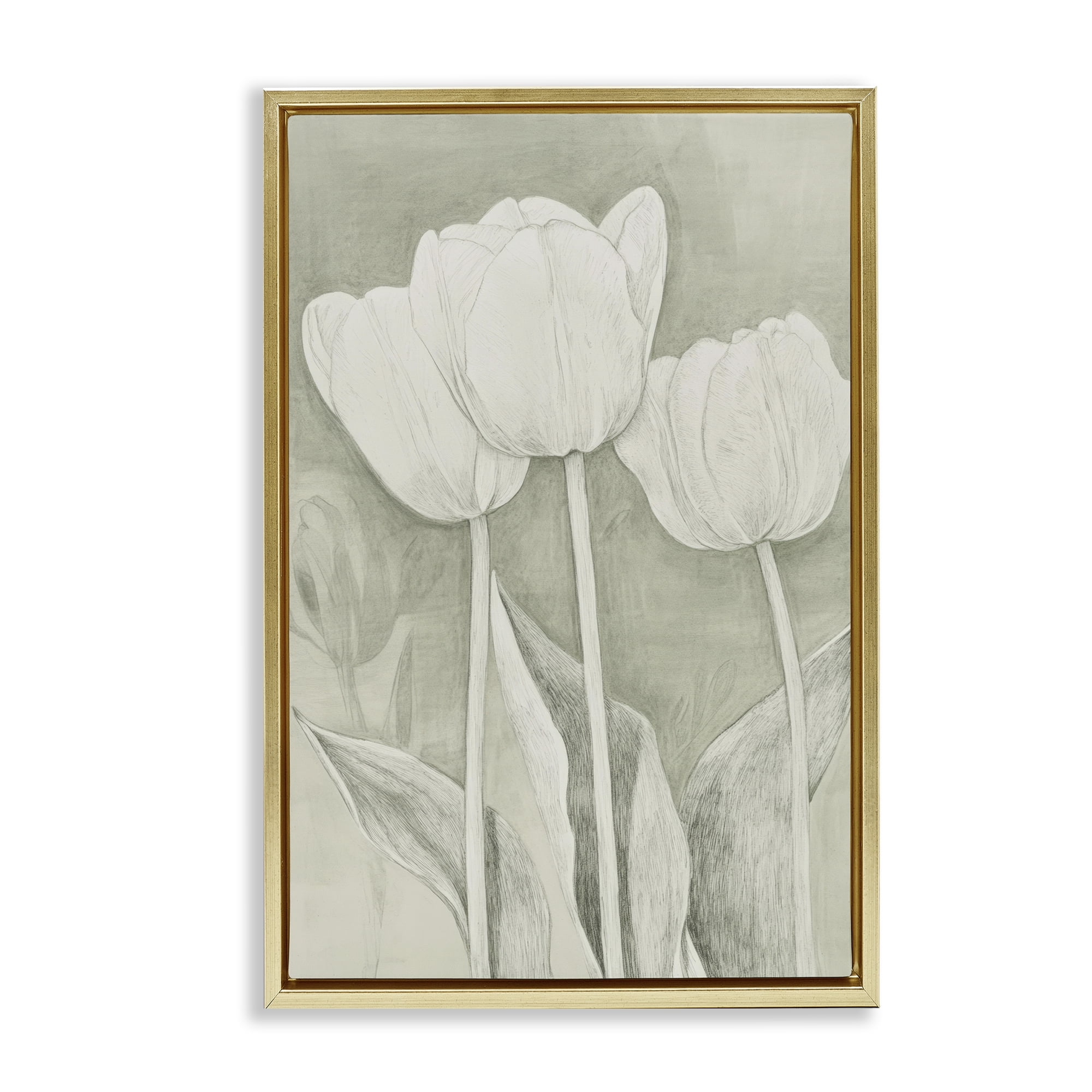 Stupell Industries Faded Tulips Pencil Sketch Gold Framed Floater Canvas Wall Art, design by Petal Prints Design