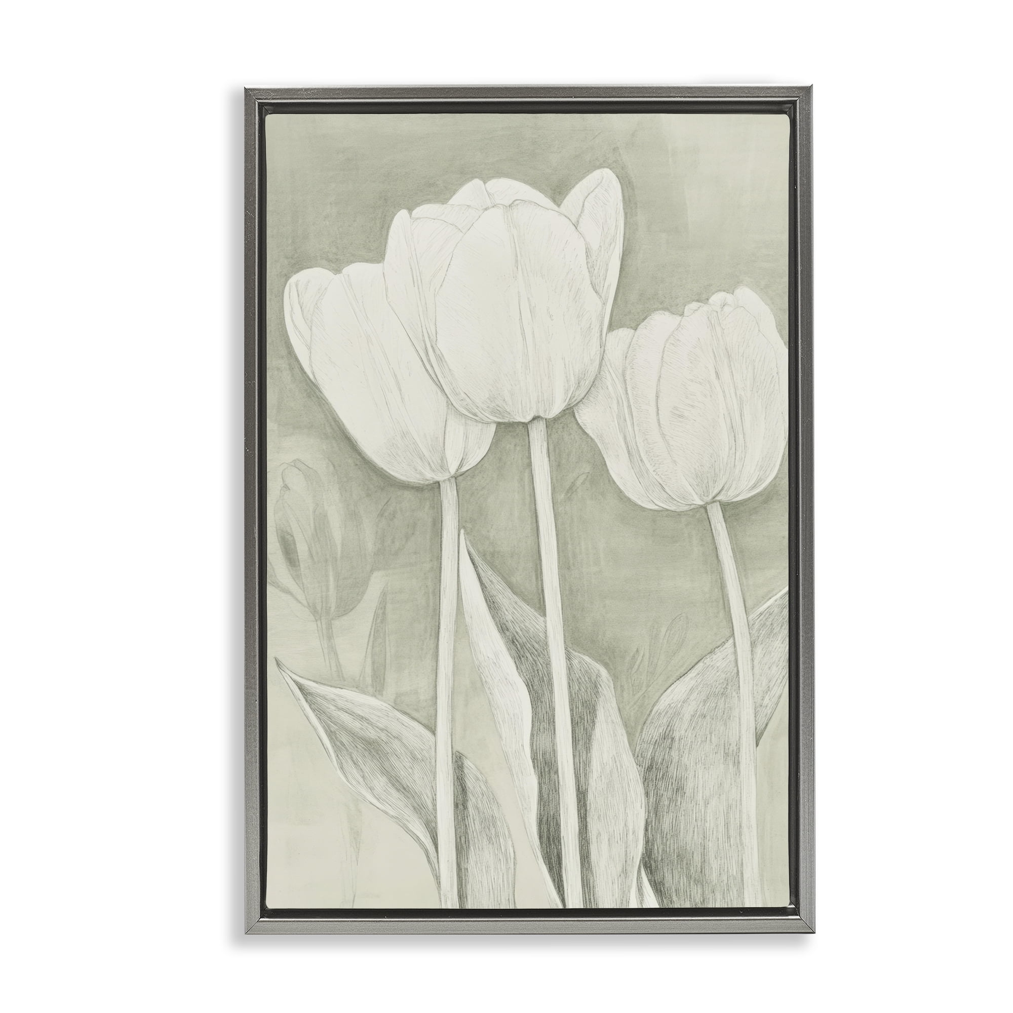 Stupell Industries Faded Tulips Pencil Sketch Gray Framed Floater Canvas Wall Art, design by Petal Prints Design