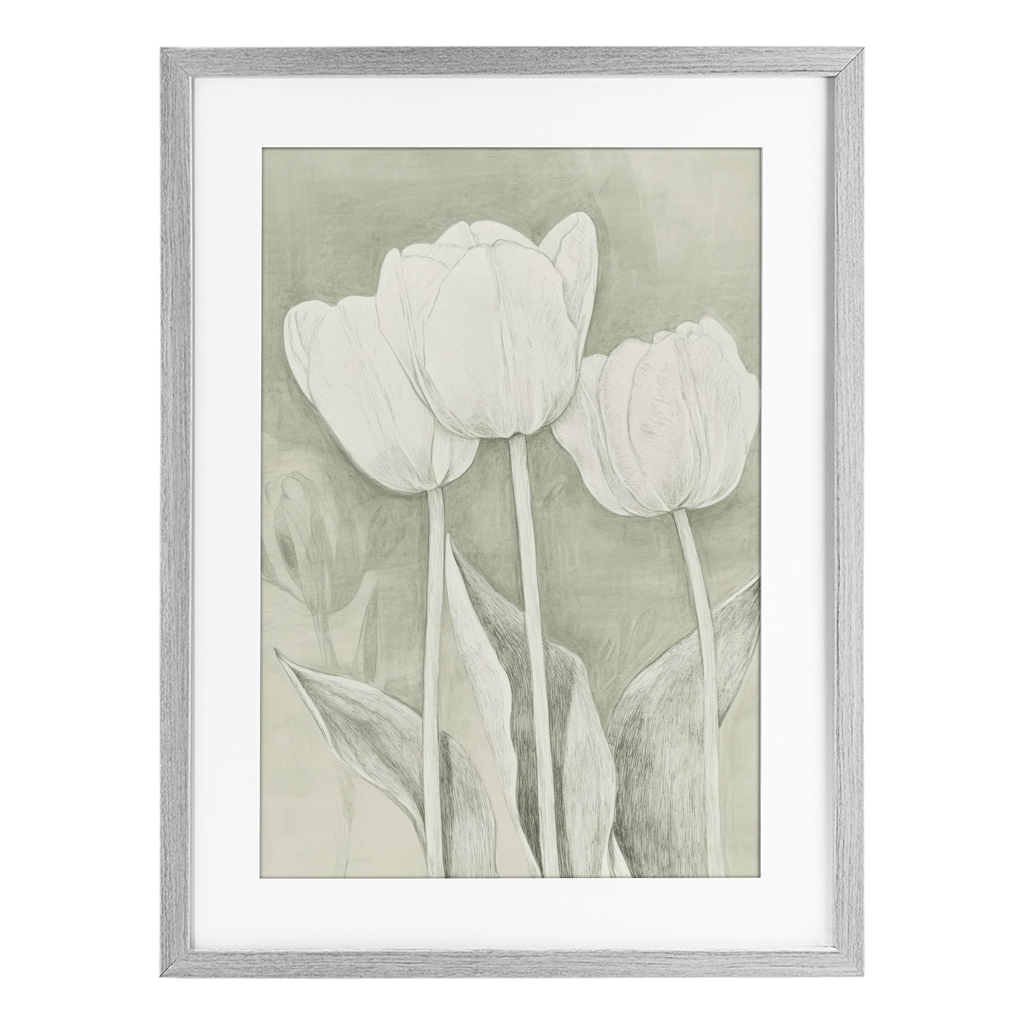 Stupell Industries Faded Tulips Pencil Sketch Gray Framed Print Under Glass, design by Petal Prints Design