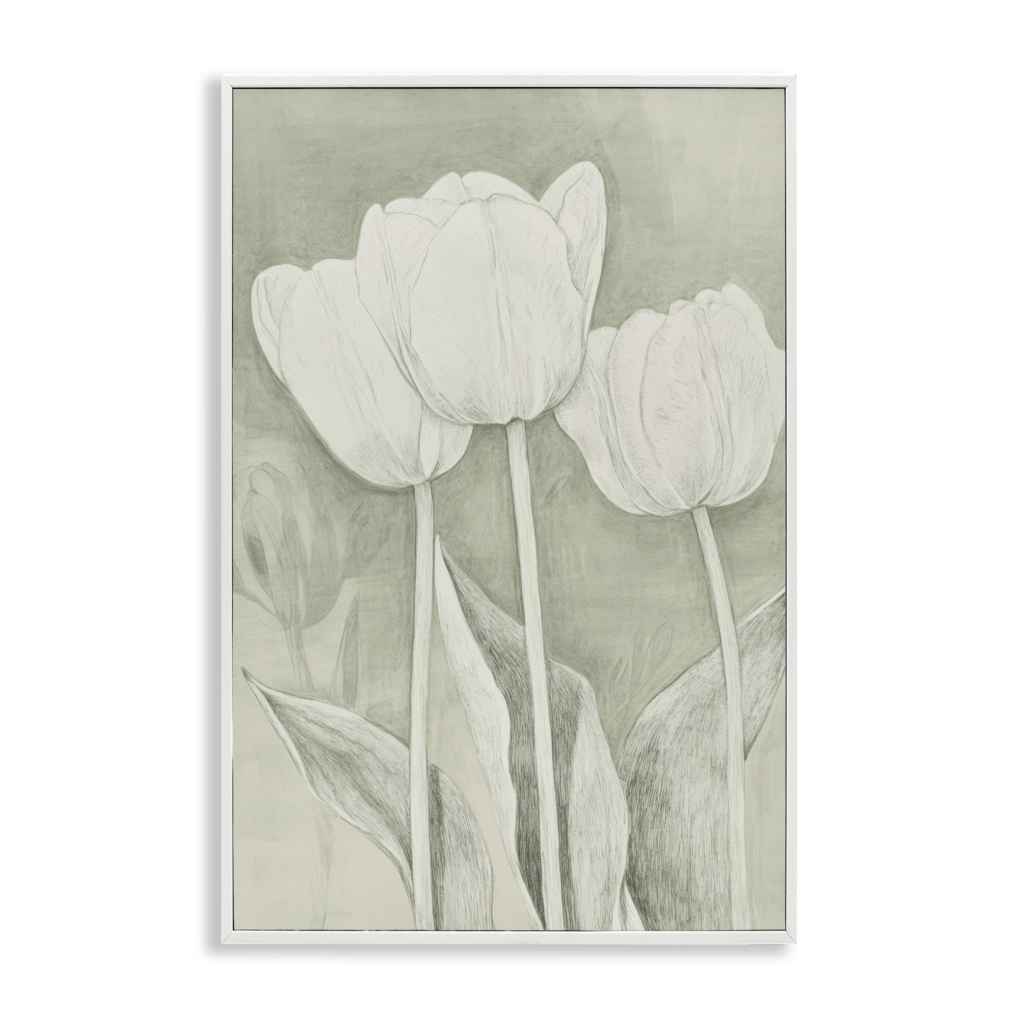 Stupell Industries Faded Tulips Pencil Sketch White Framed Giclee Art, design by Petal Prints Design