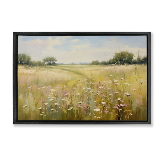 Stupell Industries Faded Wildflower Field Landscape & Nature Painting Black Floater Framed Canvas Art Print Wall Art, 25 x 17