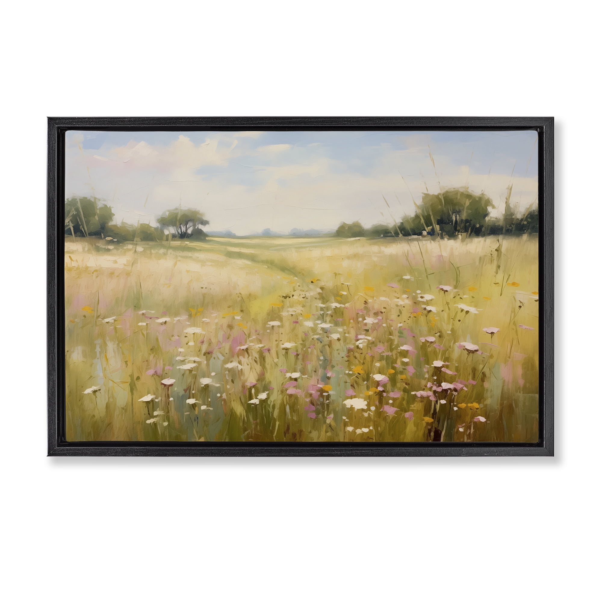 Stupell Industries Faded Wildflower Field Landscape & Nature Painting Black Floater Framed Canvas Art Print Wall Art, 31 x 21