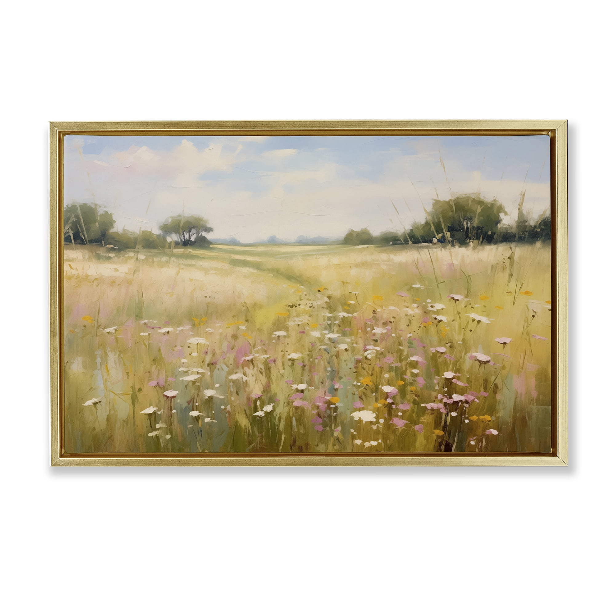 Stupell Industries Faded Wildflower Field Landscape & Nature Painting Gold Floater Framed Canvas Art Print Wall Art, 25 x 17