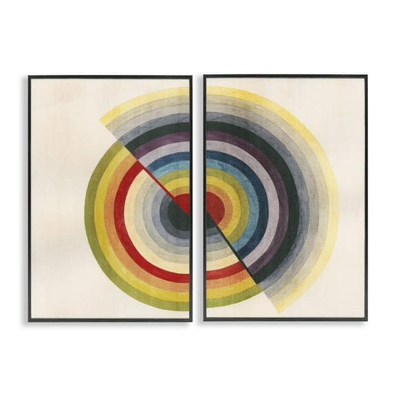 Stupell Industries Fading Round Split Circles Abstract Painting Black Framed Art Print Wall Art, 12 x 18, Set of 2