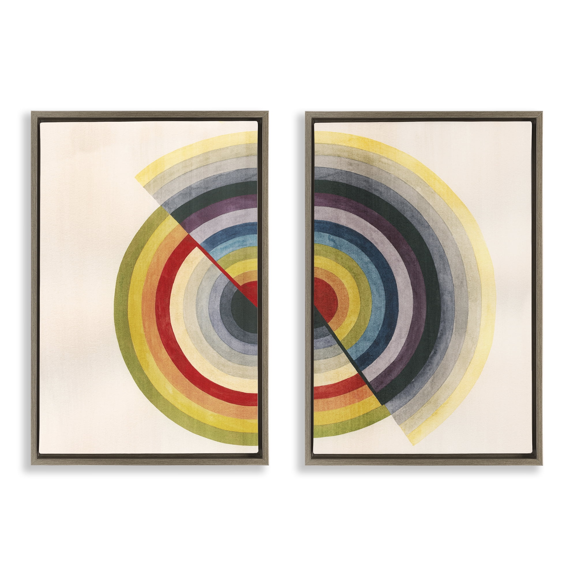 Stupell Industries Fading Round Split Circles Abstract Painting Brown Floater Framed Canvas Art Print Wall Art, 17 x 25, Set of 2