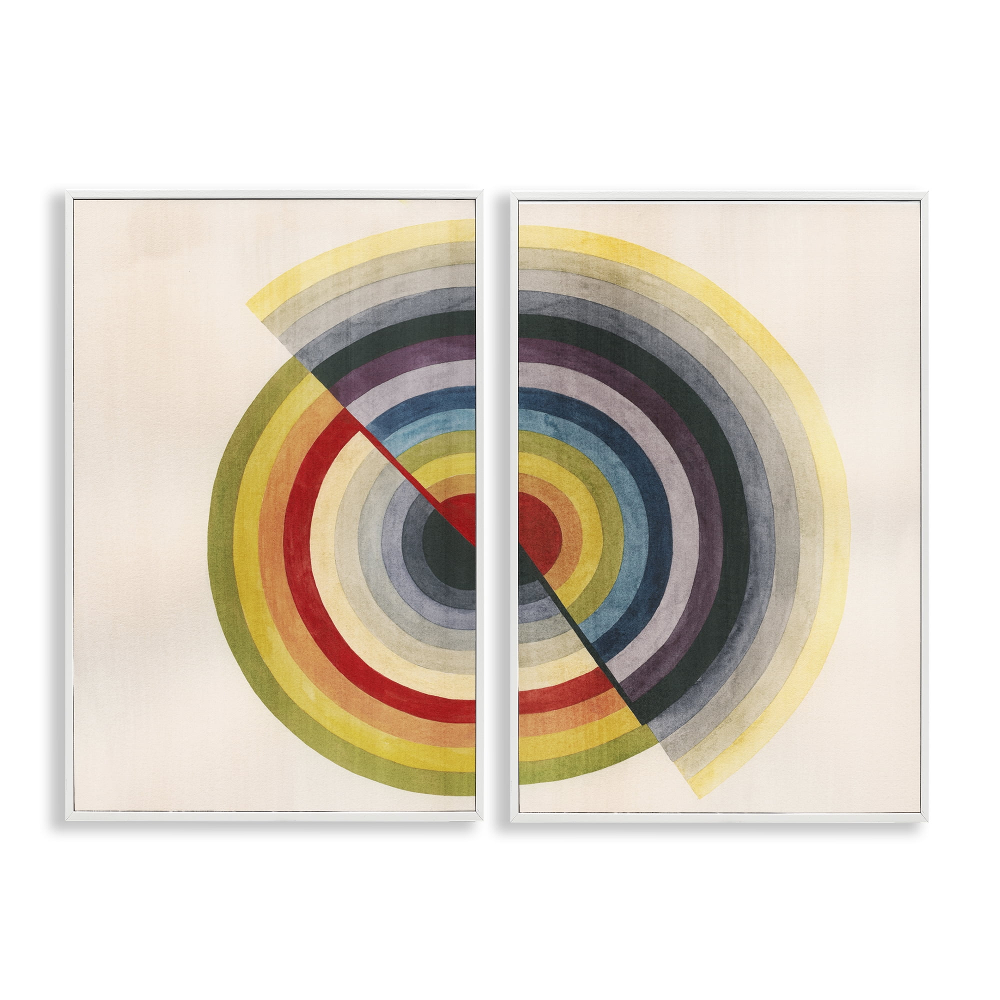 Stupell Industries Fading Round Split Circles Abstract Painting White Framed Art Print Wall Art, 12 x 18, Set of 2