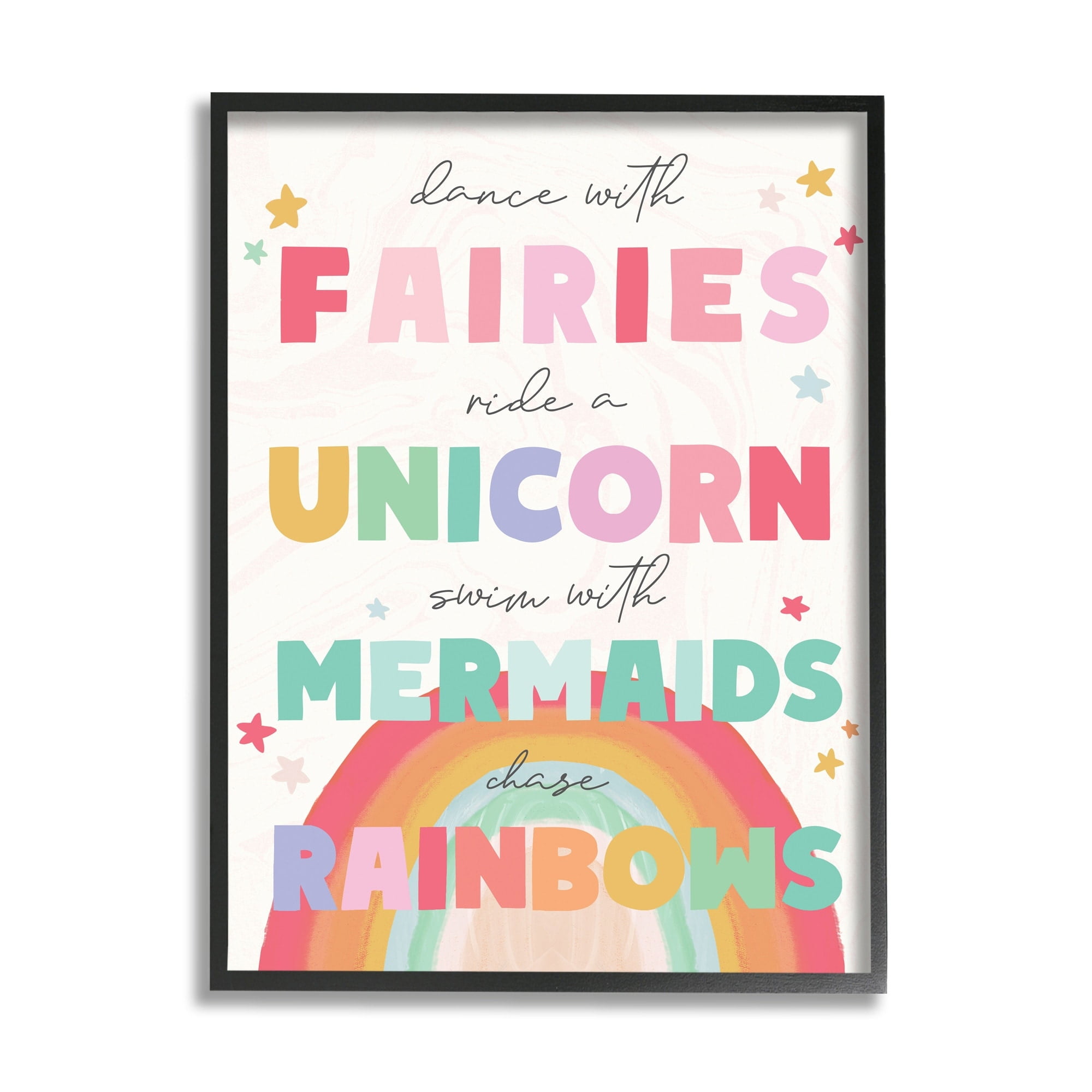 Stupell Industries Fairies Unicorns Mermaids and Rainbows Whimsical Design Black Framed, 11 x 14, Design by Daphne Polselli