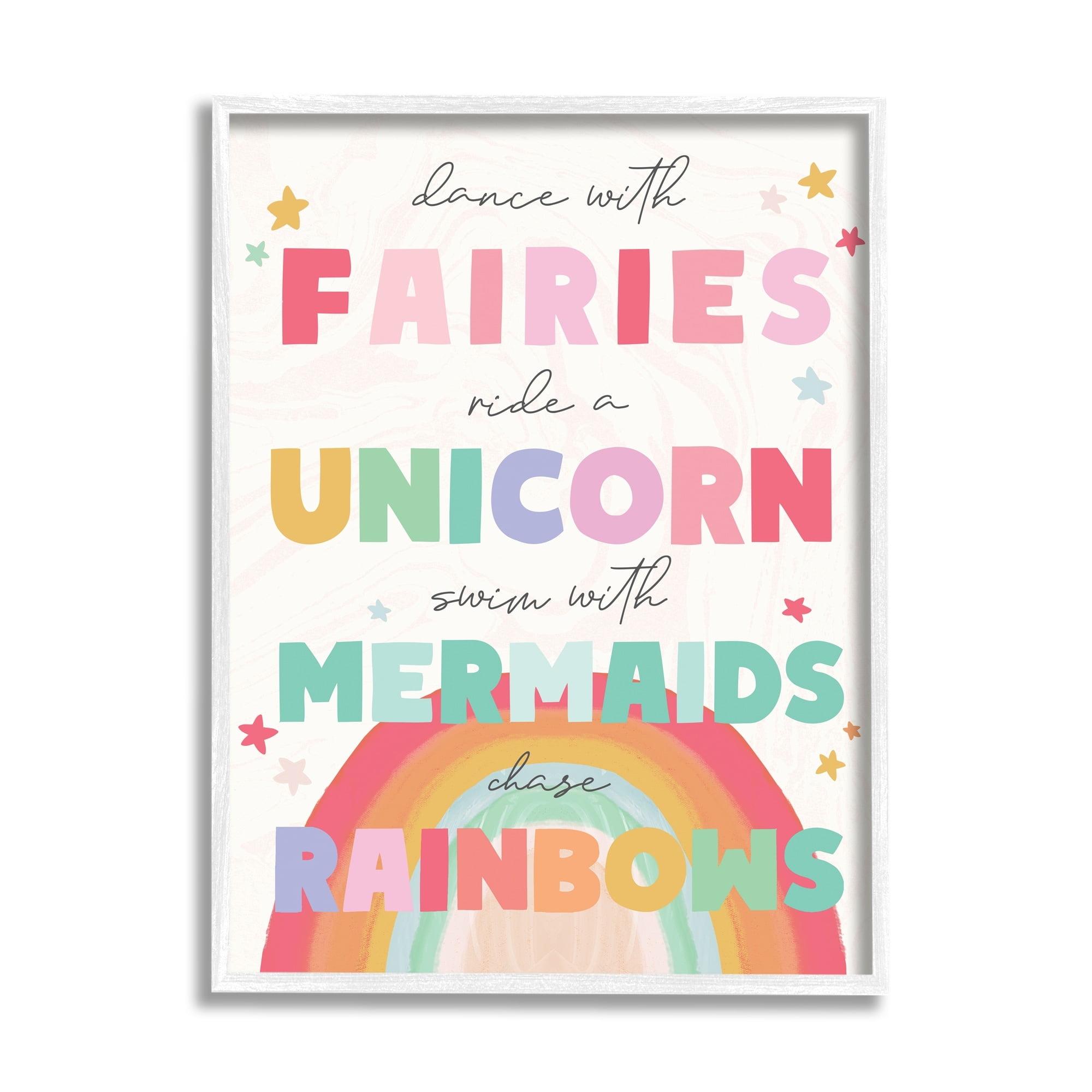 Stupell Industries Fairies Unicorns Mermaids and Rainbows Whimsical Design Graphic Art Framed Art Print Wall Art, 24x30, By Daphne Polselli