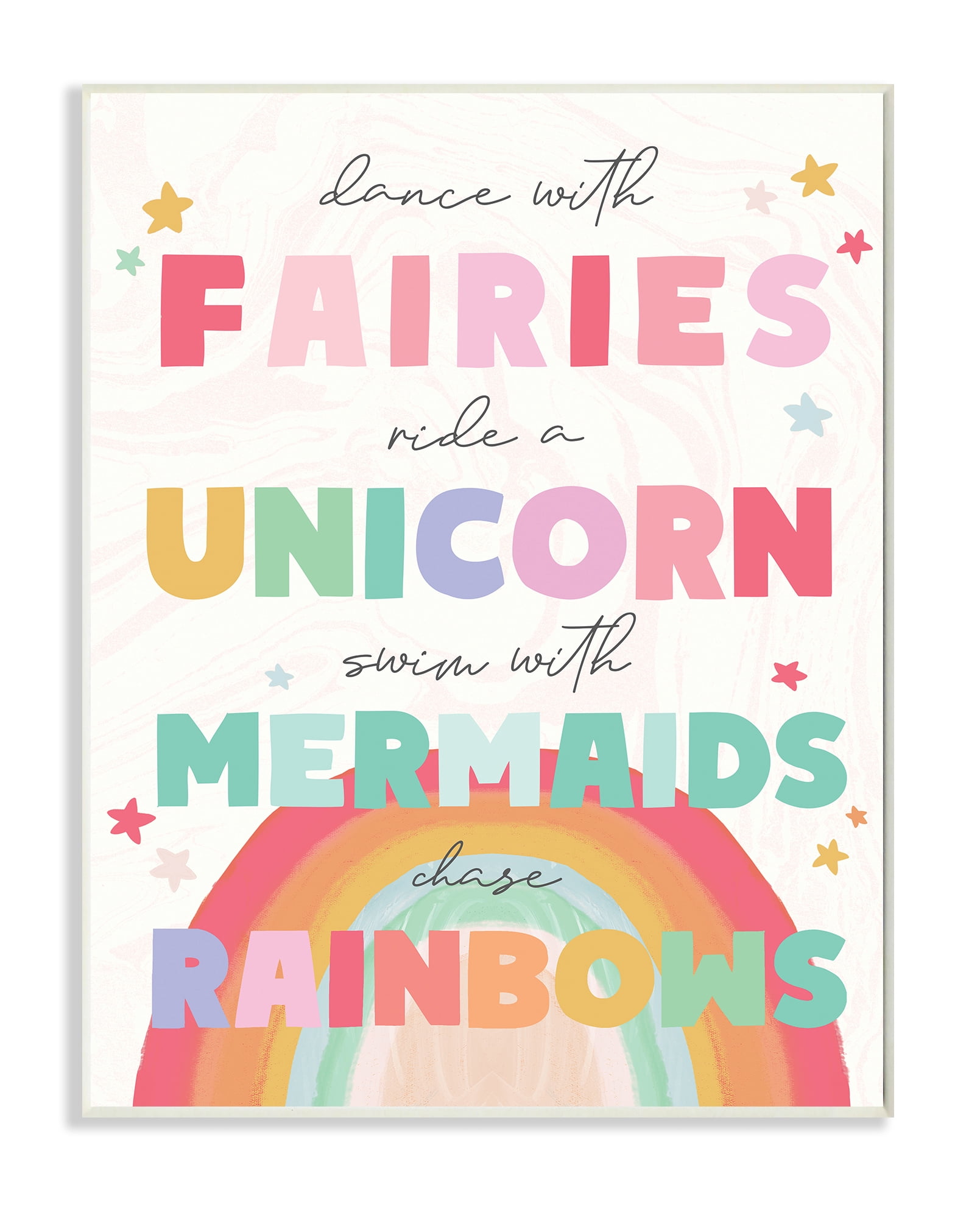 Stupell Industries Fairies Unicorns Mermaids and Rainbows Whimsical Design Wall Plaque, 10 x 15, Design by Daphne Polselli