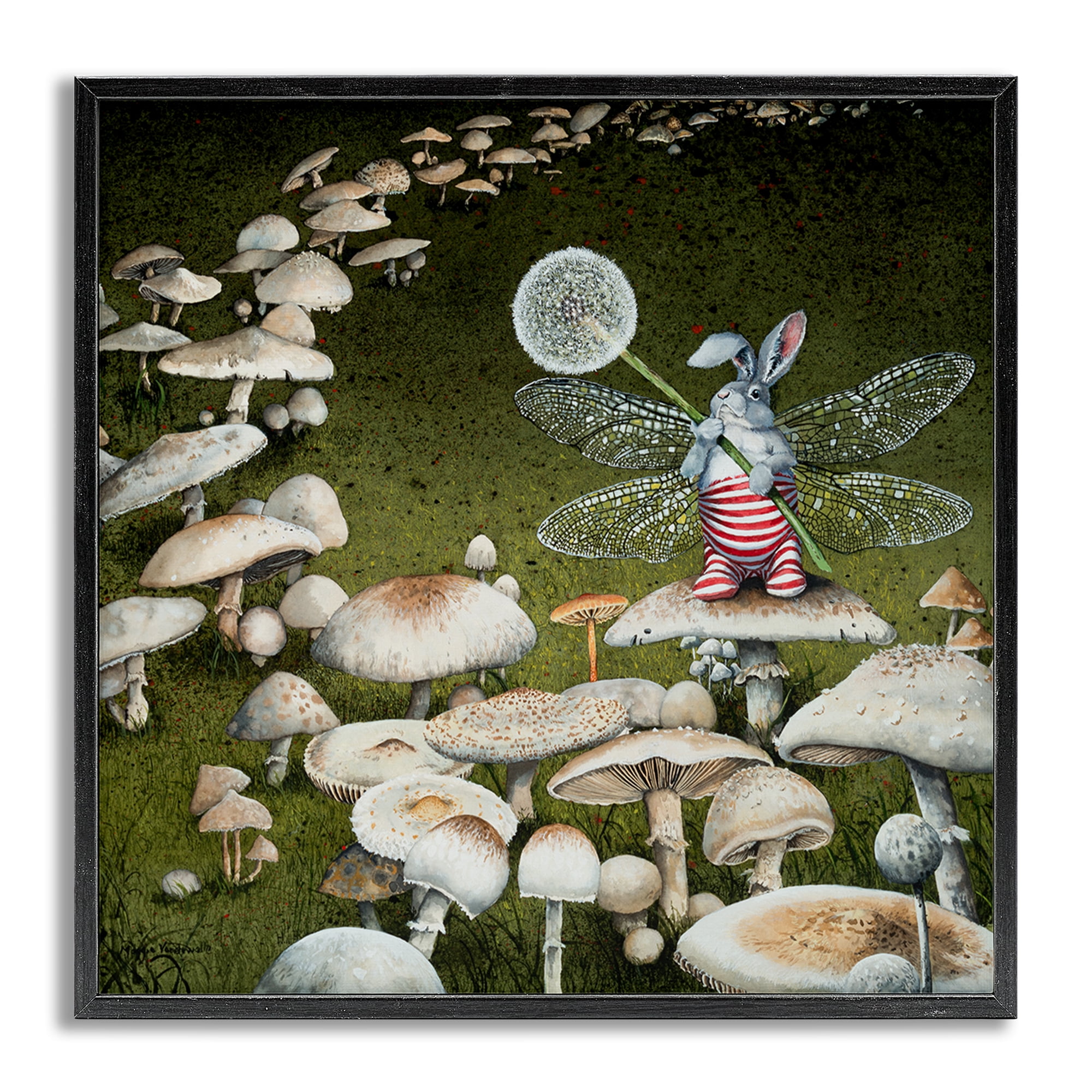 Stupell Industries Fairy Bunny on Mushroom Landscape Painting Gray Framed Art Print Wall Art, 17 x 17