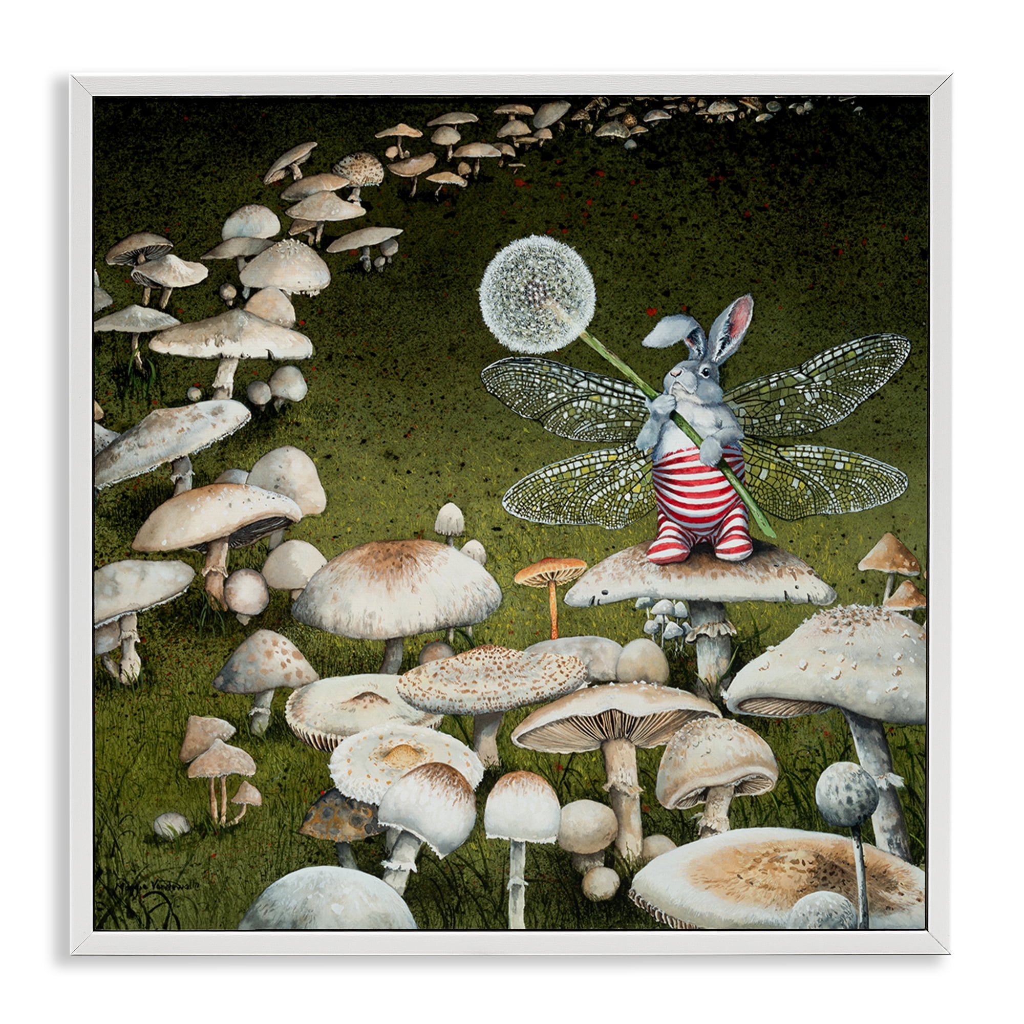Stupell Industries Fairy Bunny on Mushroom Landscape Painting White Framed Art Print Wall Art, 17 x 17
