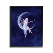 Stupell Industries Fairy & Crescent Moon Fairy Tales & Fantasy Painting Black Framed Art Print Wall Art, 11 x 14