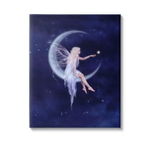 Stupell Industries Fairy & Crescent Moon Fairy Tales & Fantasy Painting Gallery Wrapped Canvas Art Print Wall Art, 16 x 20