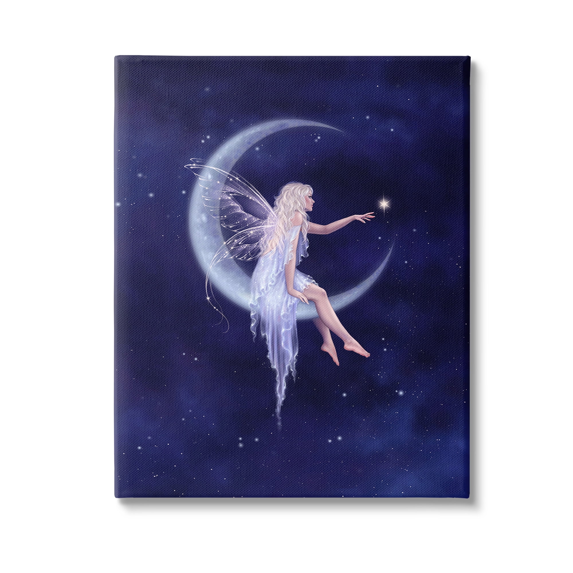 Stupell Industries Fairy & Crescent Moon Fairy Tales & Fantasy Painting Gallery Wrapped Canvas Art Print Wall Art, 36 x 48