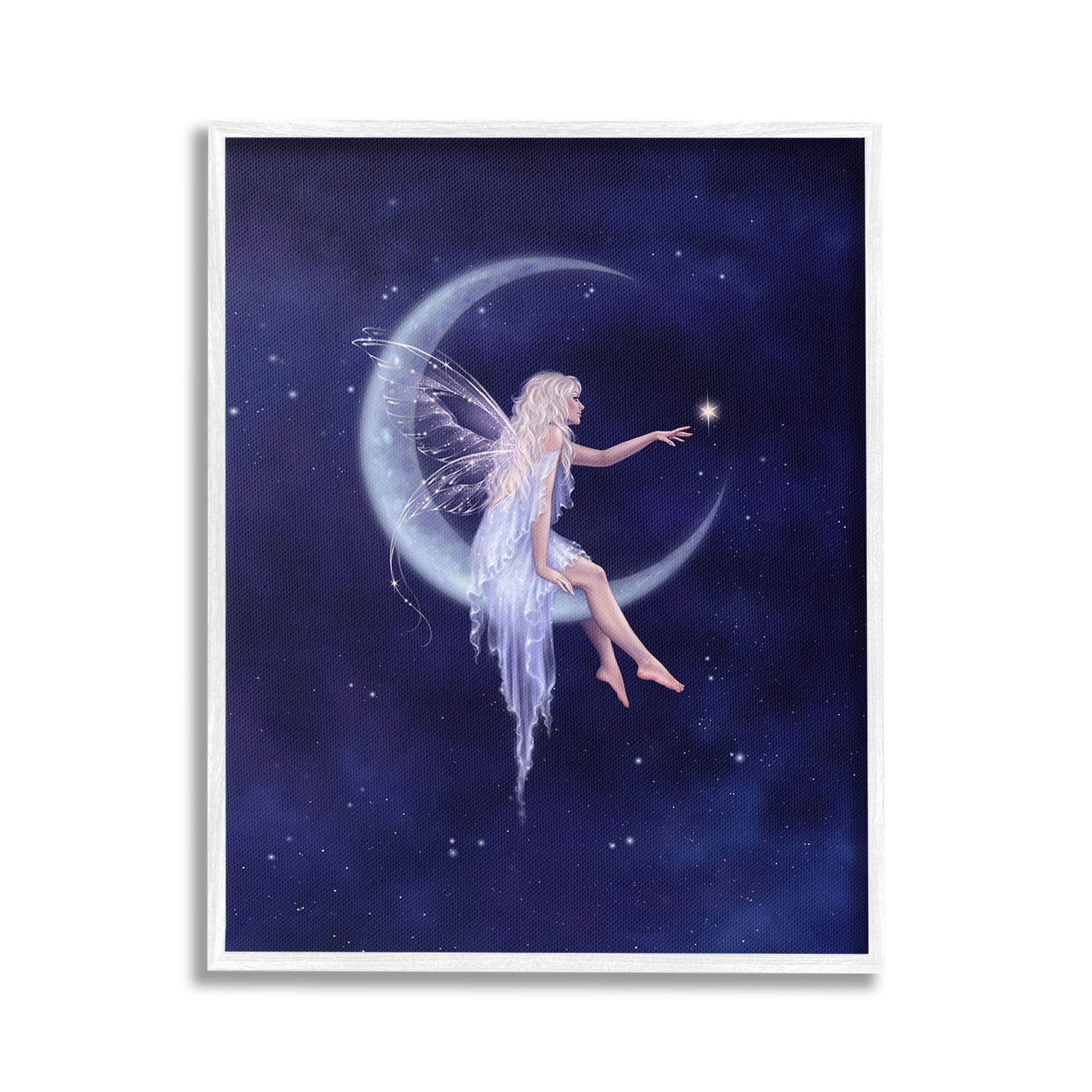 Stupell Industries Fairy & Crescent Moon Fairy Tales & Fantasy Painting White Framed Art Print Wall Art, 24 x 30