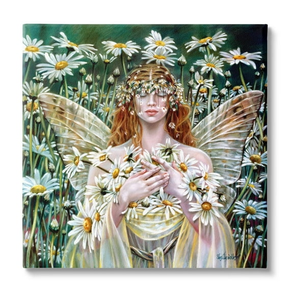 Stupell Industries Fairy Girl Floral Daisy Field Fairy Tales & Fantasy Painting Gallery Wrapped Canvas Print Wall Art