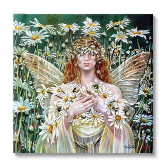Stupell Industries Fairy Girl Floral Daisy Field Fairy Tales & Fantasy Painting Gallery Wrapped Canvas Print Wall Art