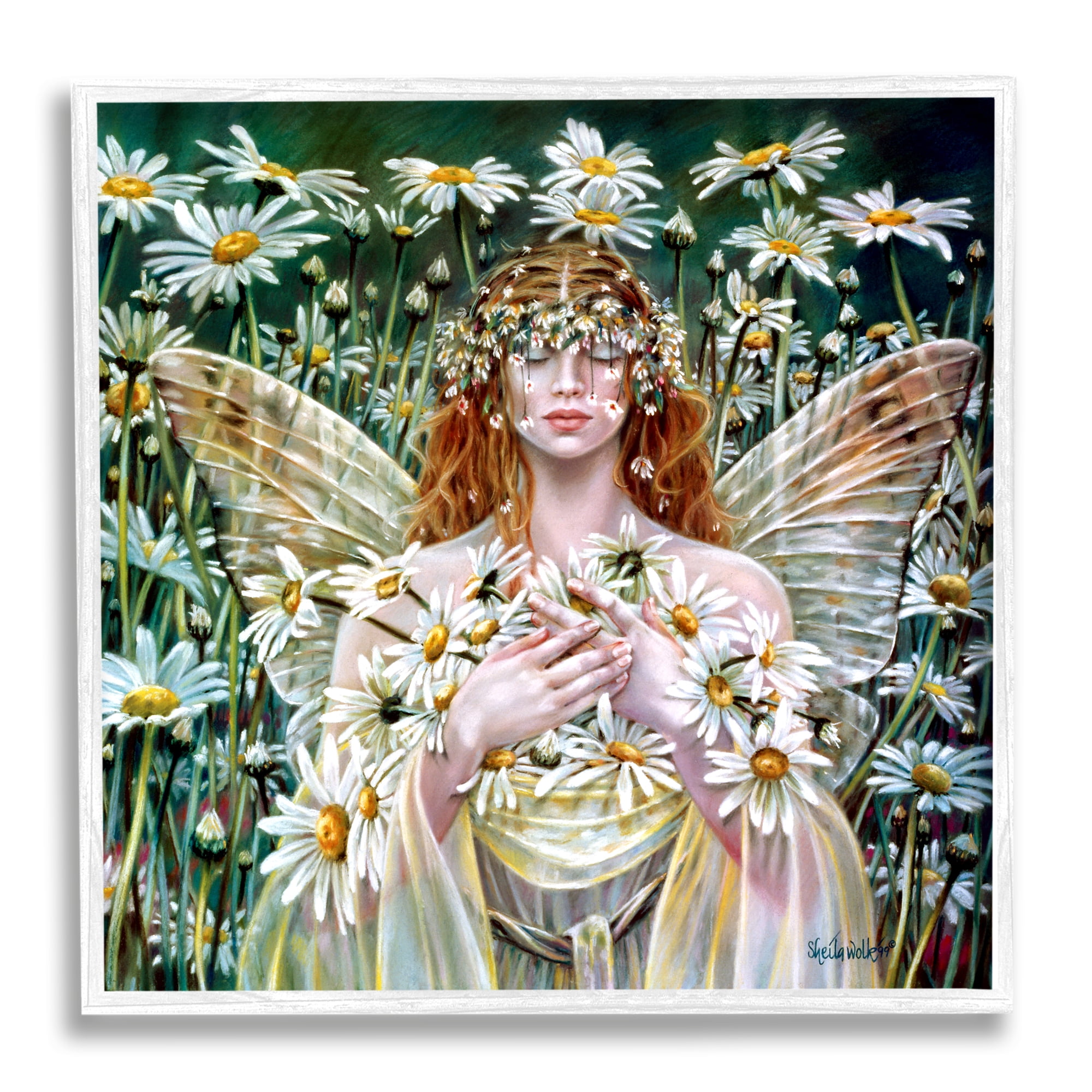 Stupell Industries Fairy Girl Floral Daisy Field Fairy Tales & Fantasy Painting White Framed Art Print Wall Art