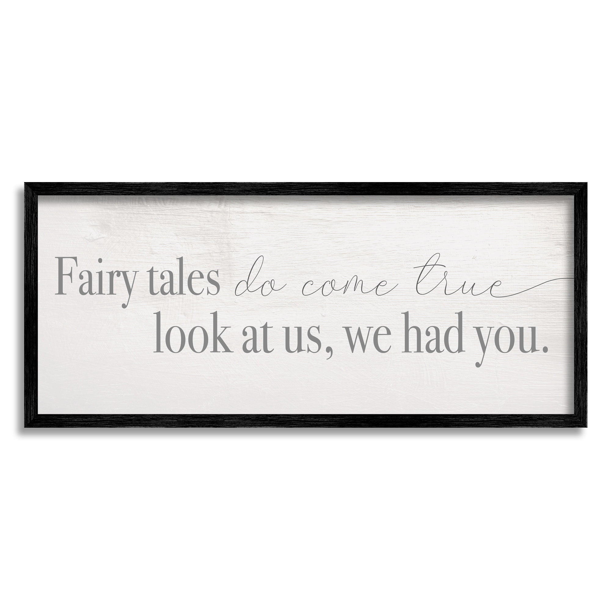 Stupell Industries Fairy Tales Come True Inspirational Family Children Phrase Inspirational Painting Black Framed Art Print Wall Art, 13 x 30