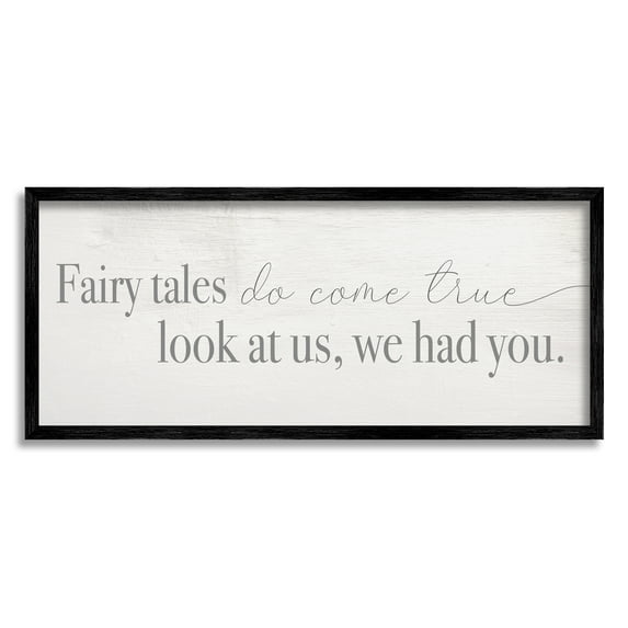 Stupell Industries Fairy Tales Come True Inspirational Family Children Phrase Modern Painting Black Framed Art Print Wall Art, 10 x 24, Design by Daphne Polselli