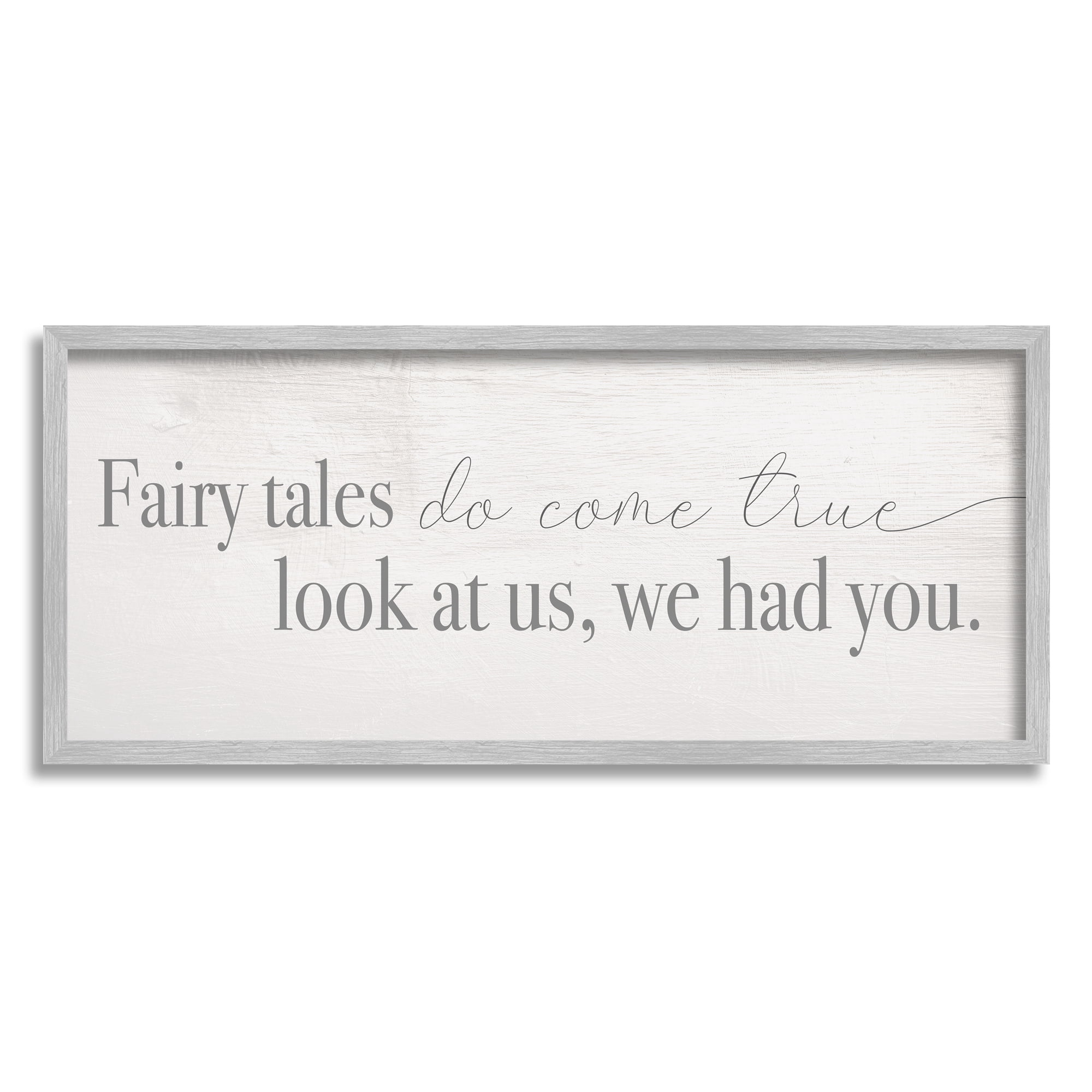 Stupell Industries Fairy Tales Come True Inspirational Family Children Phrase Modern Painting Gray Framed Art Print Wall Art, 13 x 30, Design by Daphne Polselli